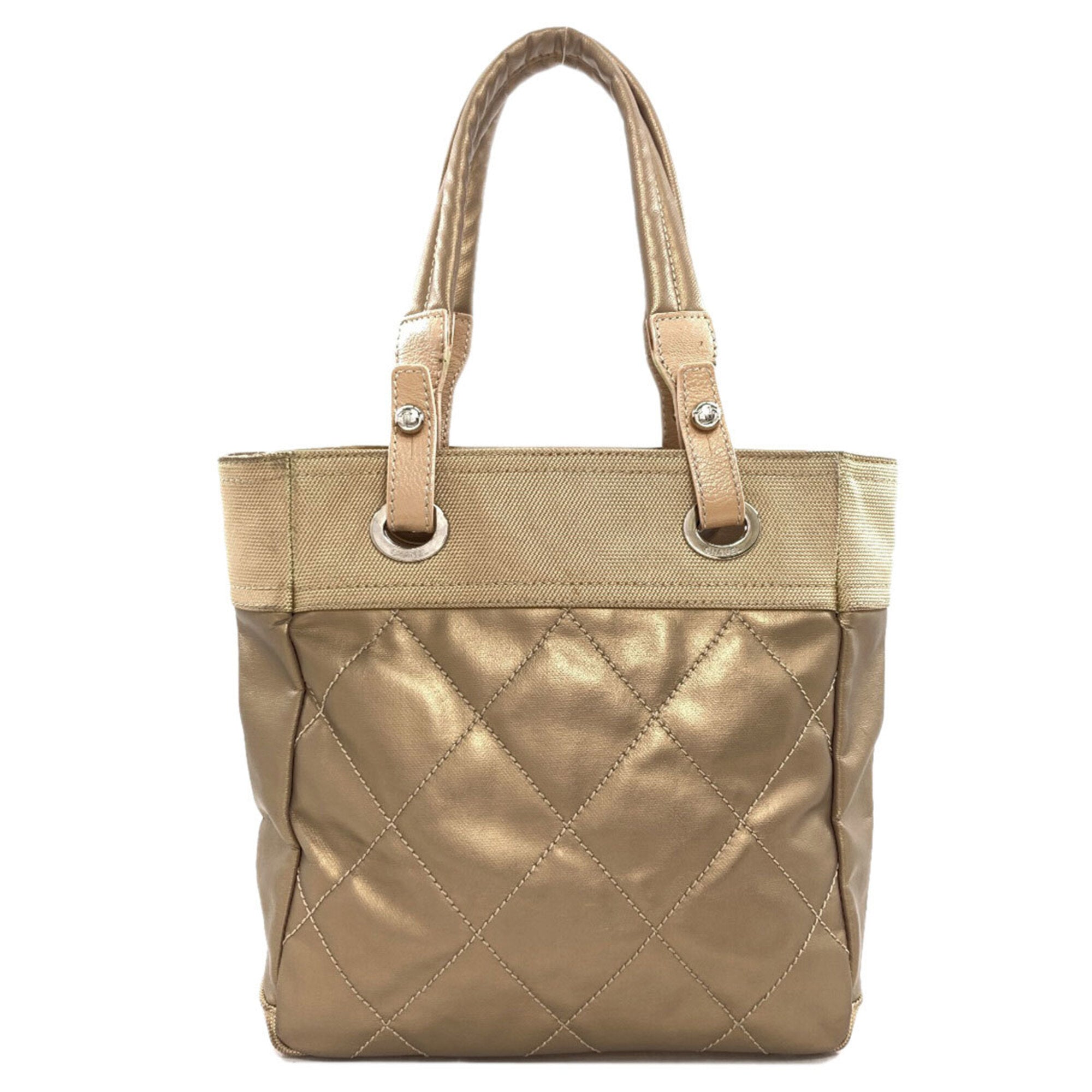 Chanel Gold Canvas Leather Tote Bag (Pre-Owned)