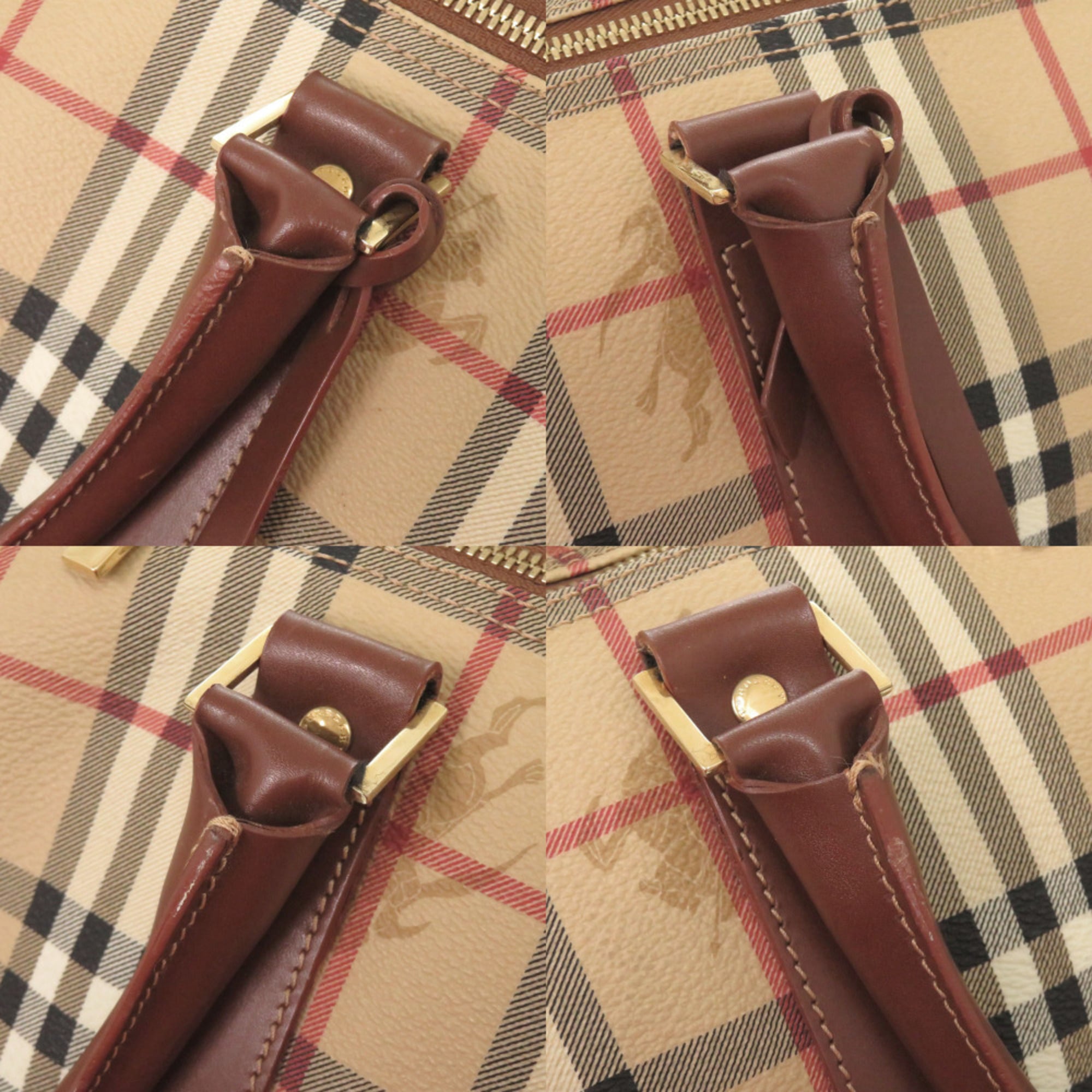 Burberry Beige Pvc Leather Boston Bag (Pre-Owned)