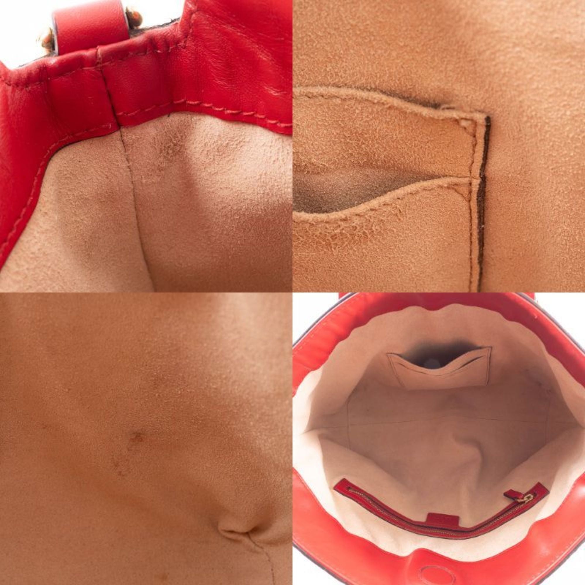 Gucci Red Color Leather Tote Bag (Pre-Owned)