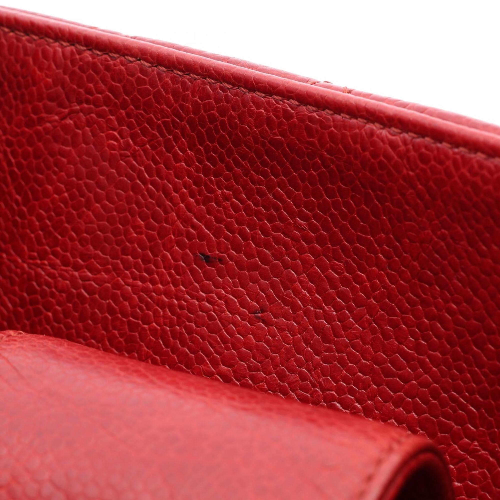 Chanel Red Color Grained Calfskin Handbag Tote Bag (Pre-Owned)