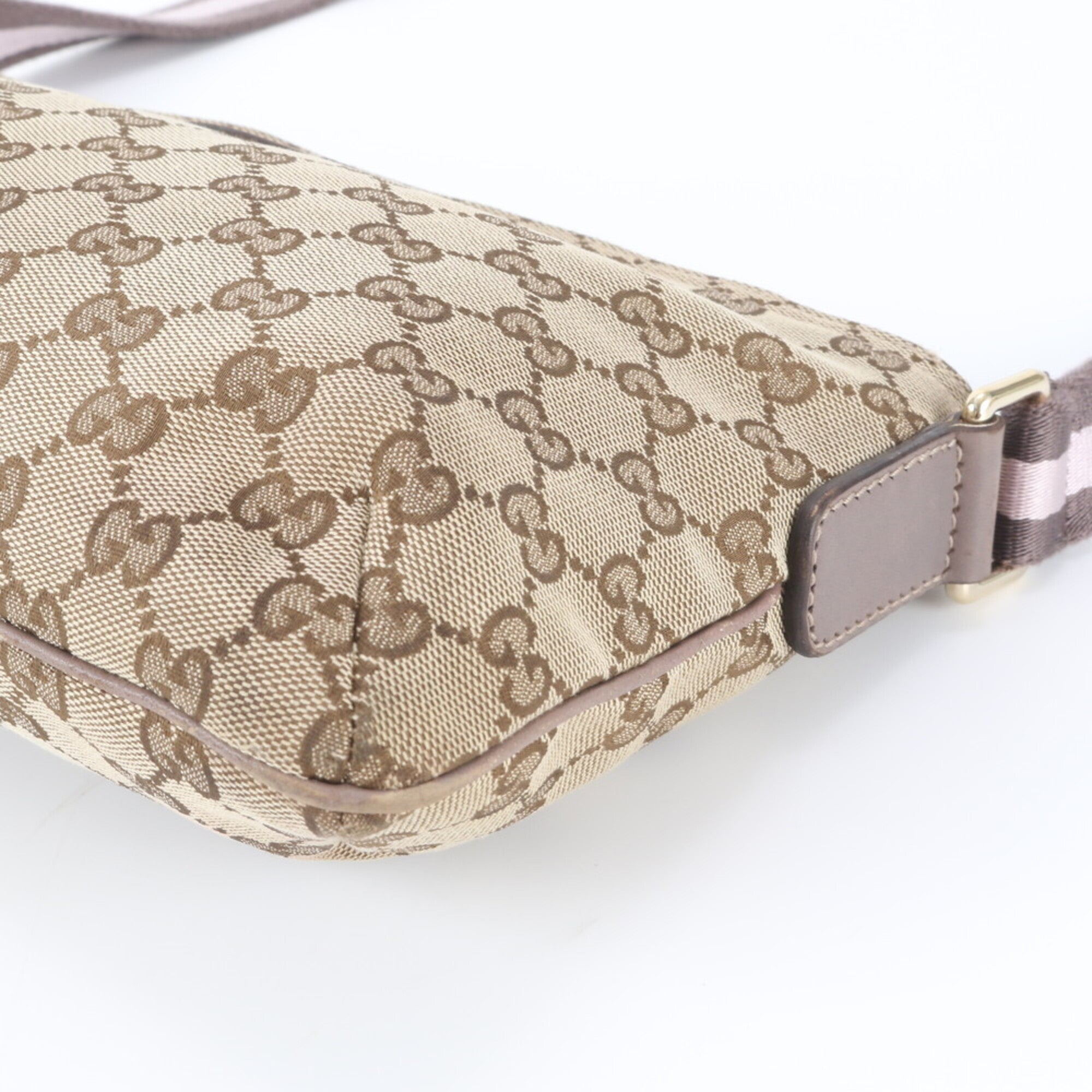 Gucci Beige Brown Pink Leather Canvas Handbag Shoulder Bag Tote Bag (Pre-Owned)