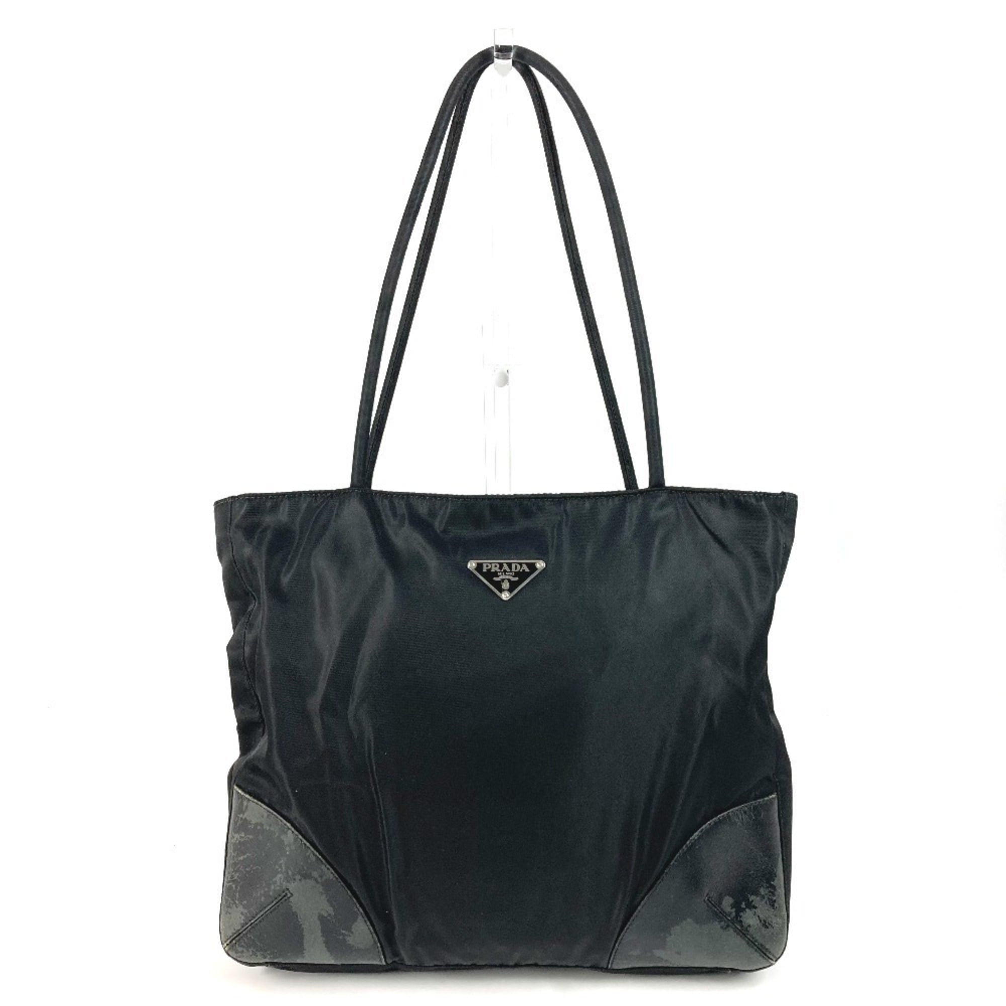 Prada Black Nylon Leather Shoulder Bag Tote Bag (Pre-Owned)