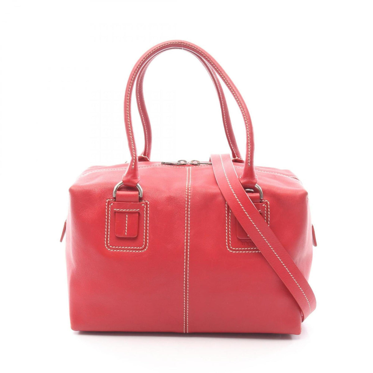 Tod's Red Color Leather Handbag Tote Bag (Pre-Owned)
