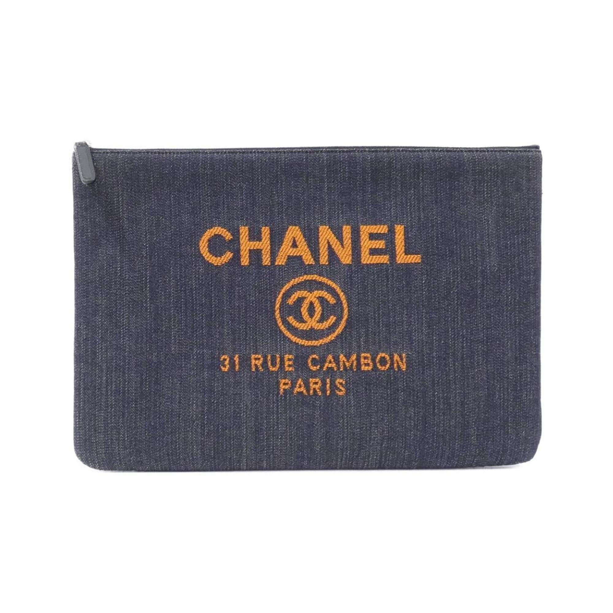 Chanel Navy Orange Denim Handbag Pouch (Pre-Owned)