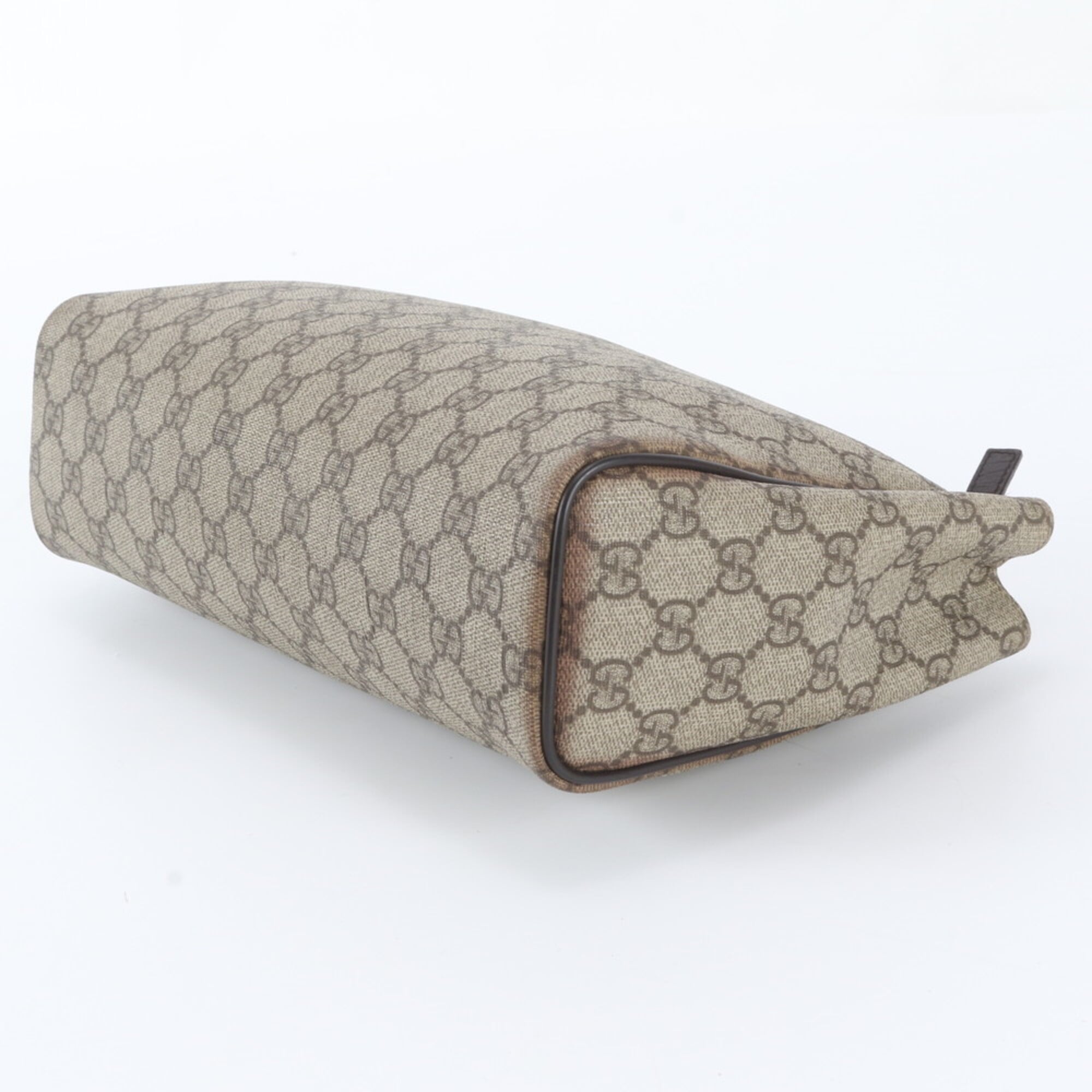 Gucci Dark Brown Grayish Leather Coated Canvas Handbag Pouch (Pre-Owned)