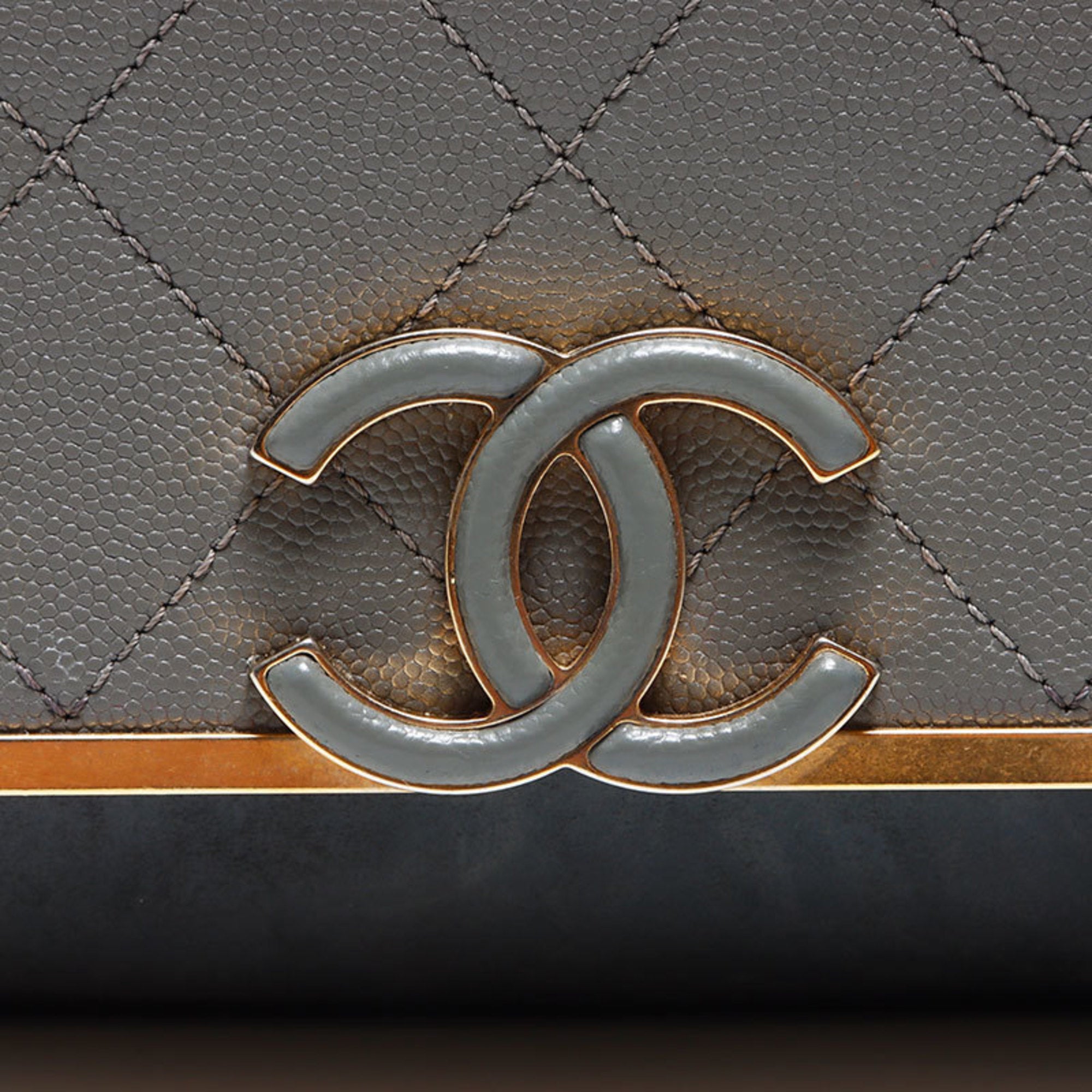 Chanel Gray Grained Calfskin Suede Shoulder Bag (Pre-Owned)