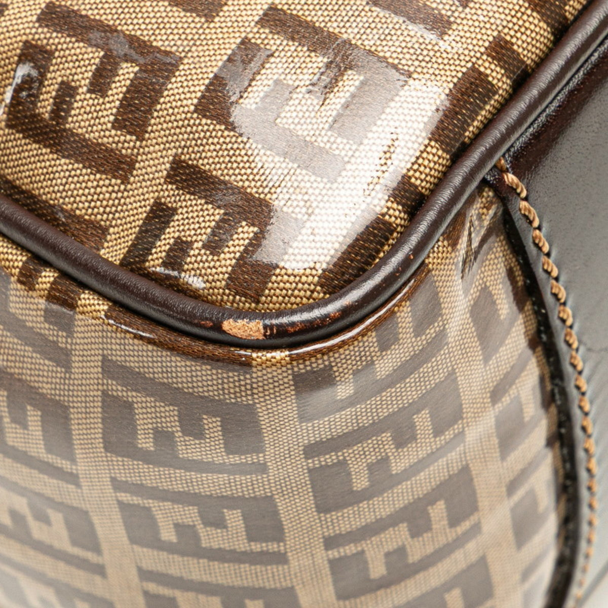 Fendi Brown Leather Canvas Handbag (Pre-Owned)