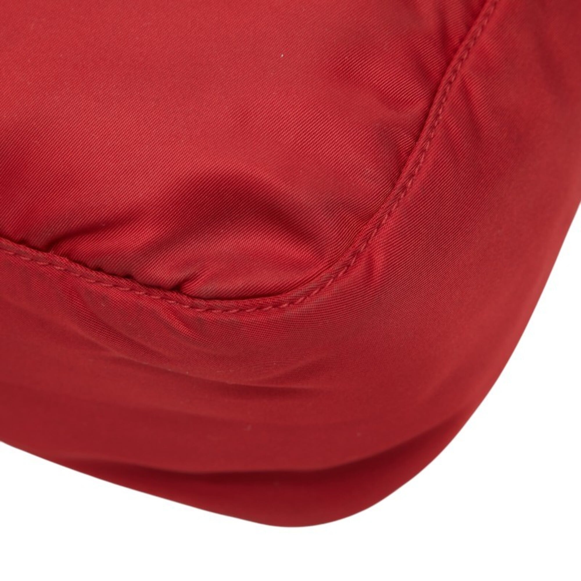 Prada Red Color Nylon Leather Shoulder Bag (Pre-Owned)
