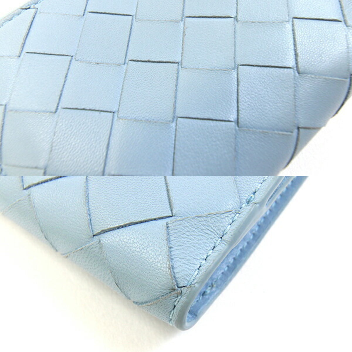 Bottega Veneta Intrecciato Light Blue Leather Canvas Wallet (Bi-Fold) (Pre-Owned)