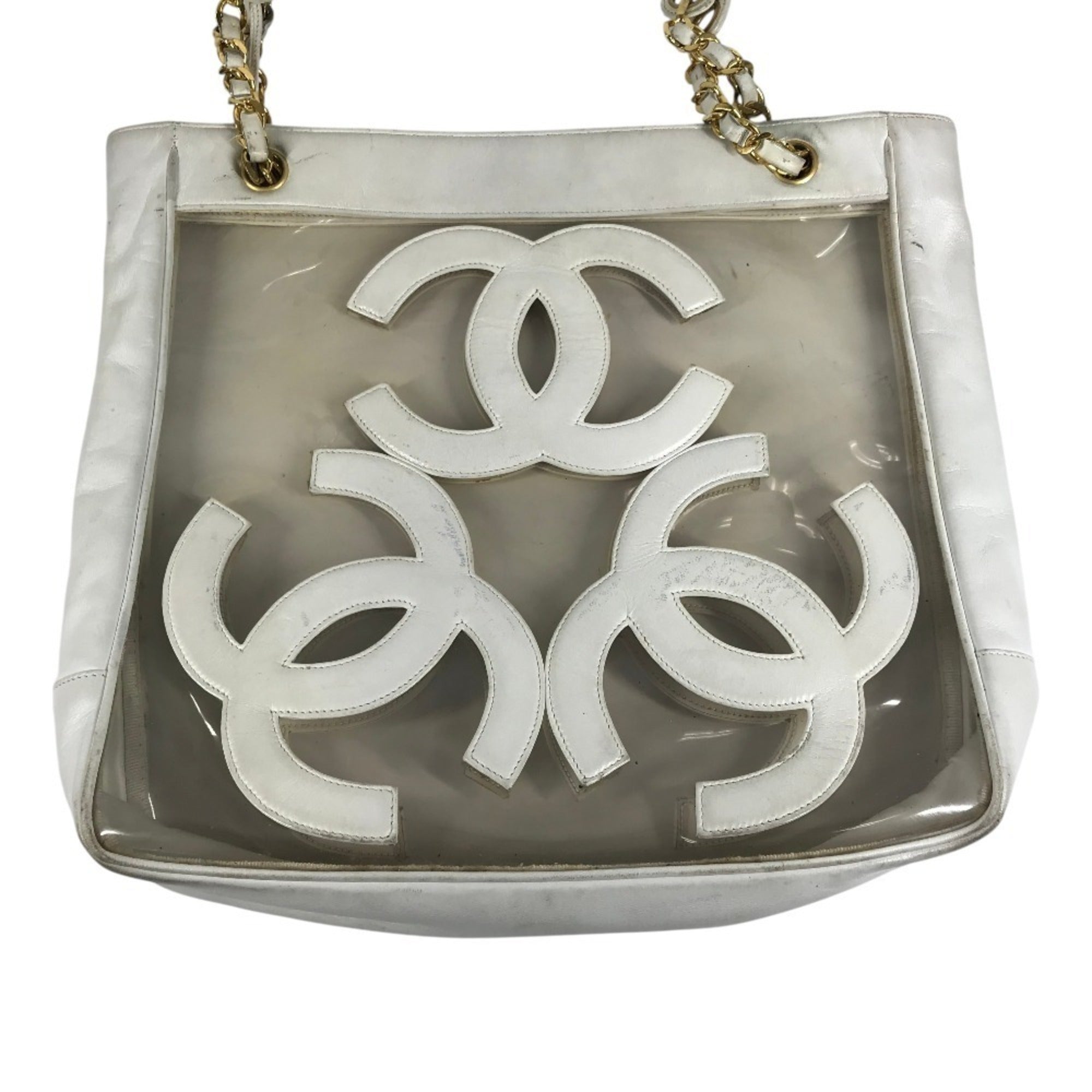 Chanel White Vinyl Leather Shoulder Bag Tote Bag (Pre-Owned)