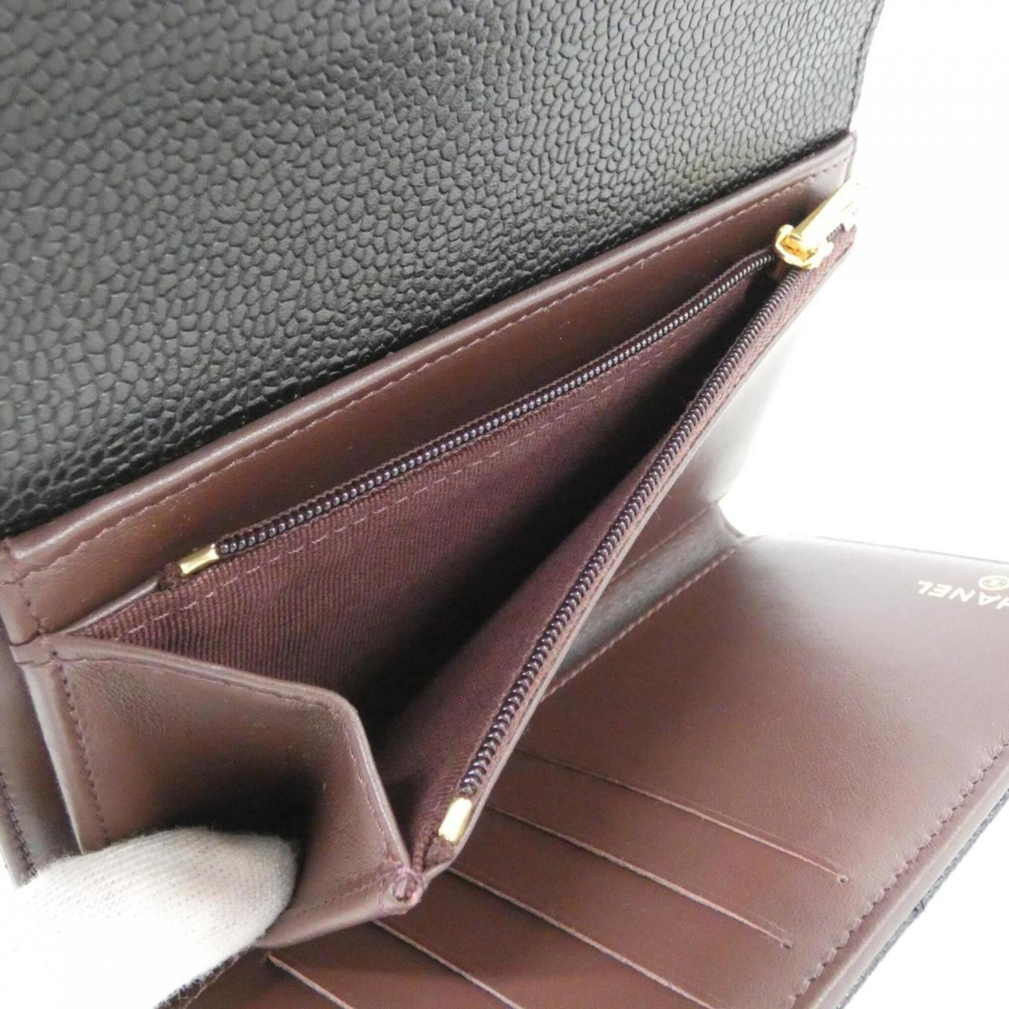 Chanel Black Bordeaux Grained Calfskin Wallet (Tri-Fold) (Pre-Owned)