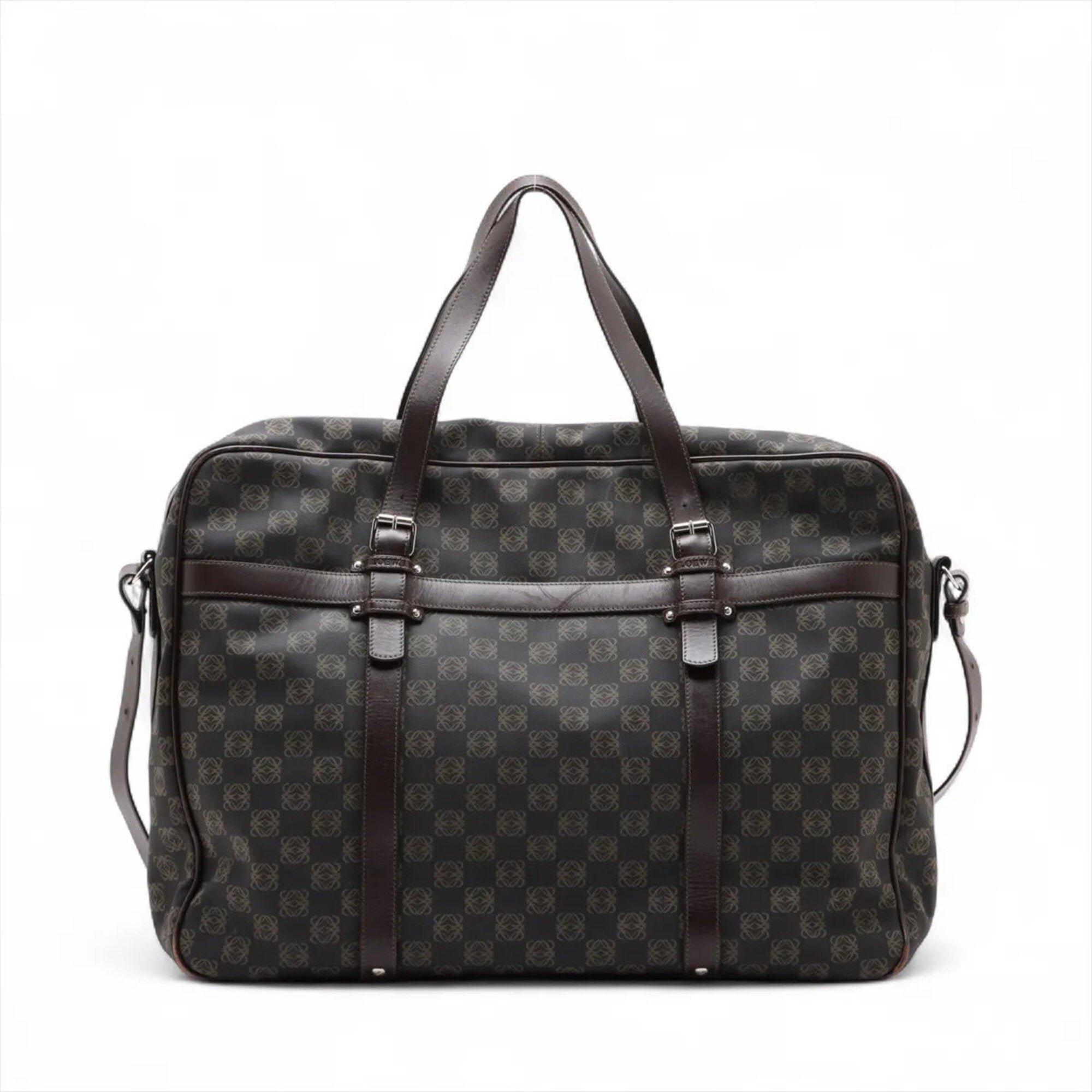 Loewe Brown Leather Coated Canvas Boston Bag Shoulder Bag Tote Bag (Pre-Owned)