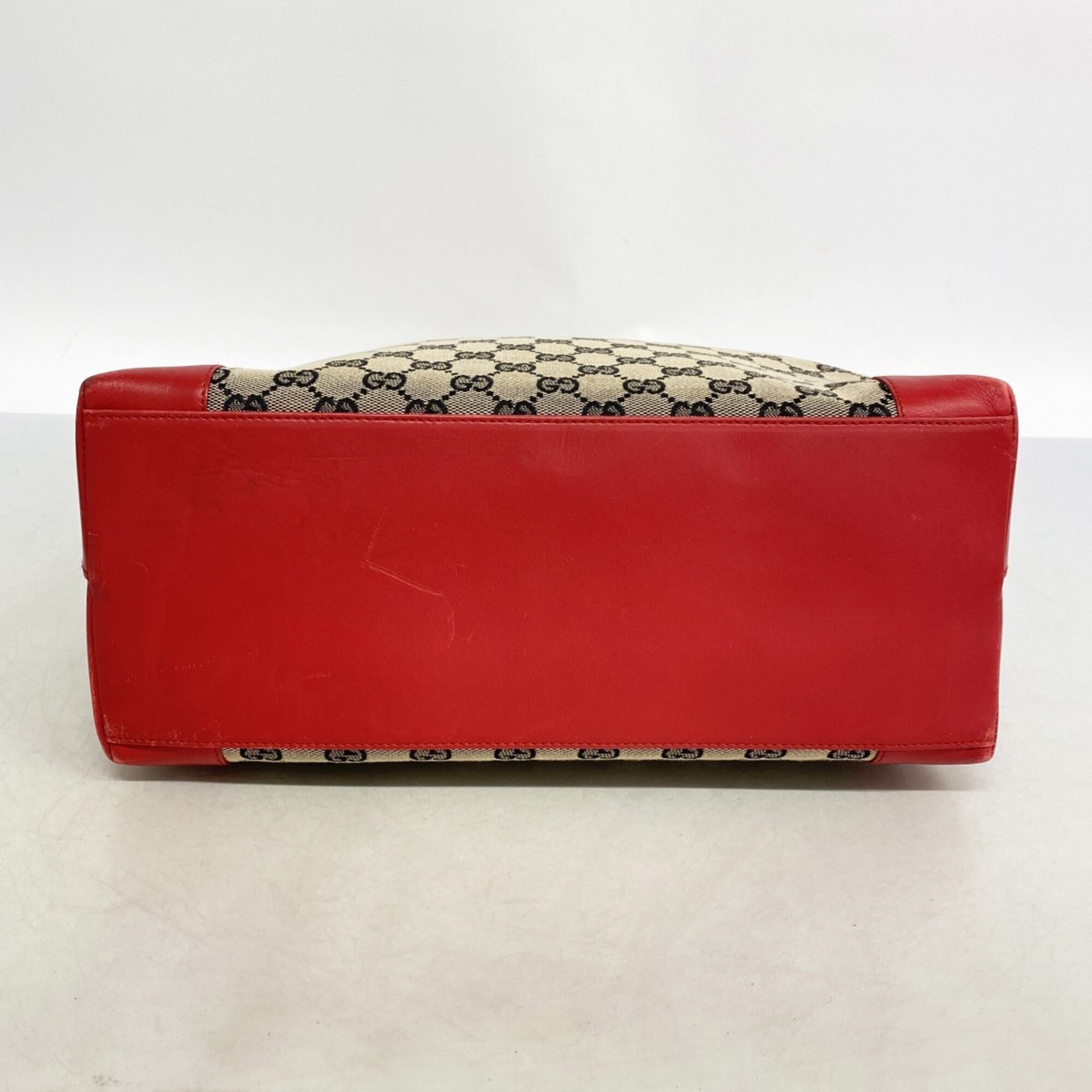 Gucci Beige Red Color Canvas Tote Bag (Pre-Owned)