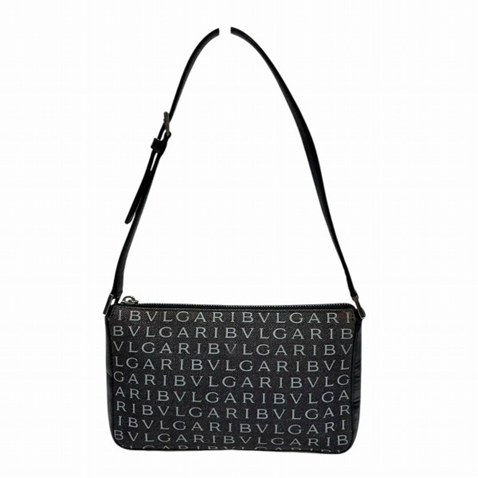 Bvlgari Bvlgari Bvlgari Black White Canvas Leather Handbag Shoulder Bag (Pre-Owned)