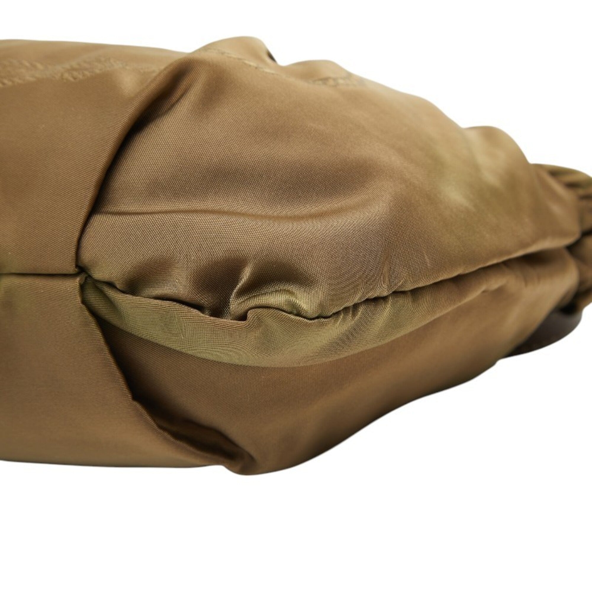 Prada Khaki Brown Leather Nylon Shoulder Bag (Pre-Owned)