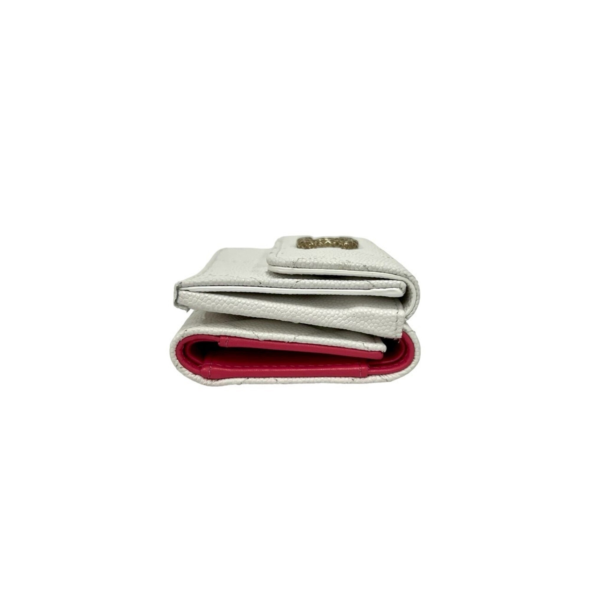 Chanel White Grained Calfskin Wallet (Tri-Fold) (Pre-Owned)