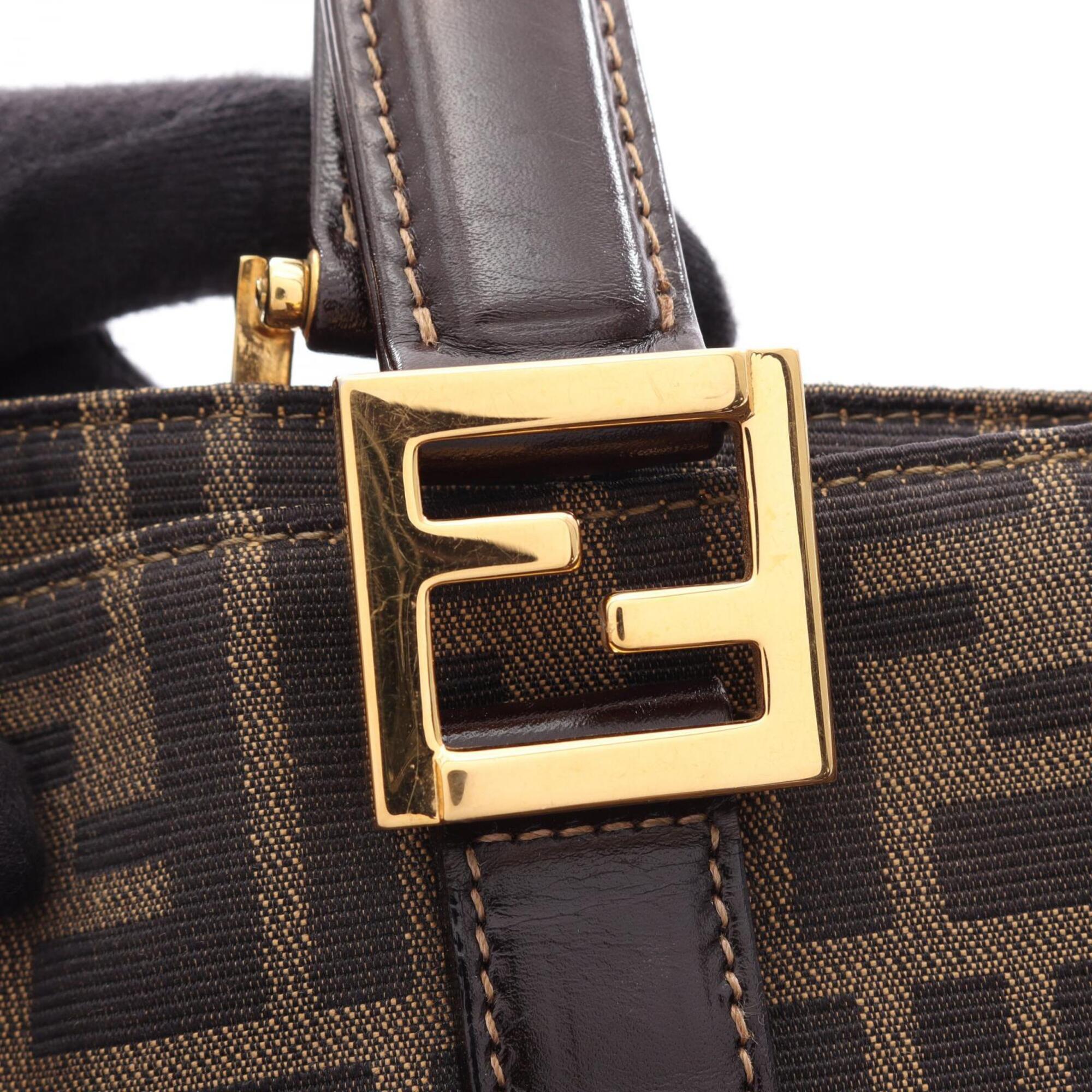 Fendi Black Brown Canvas Leather Handbag (Pre-Owned)