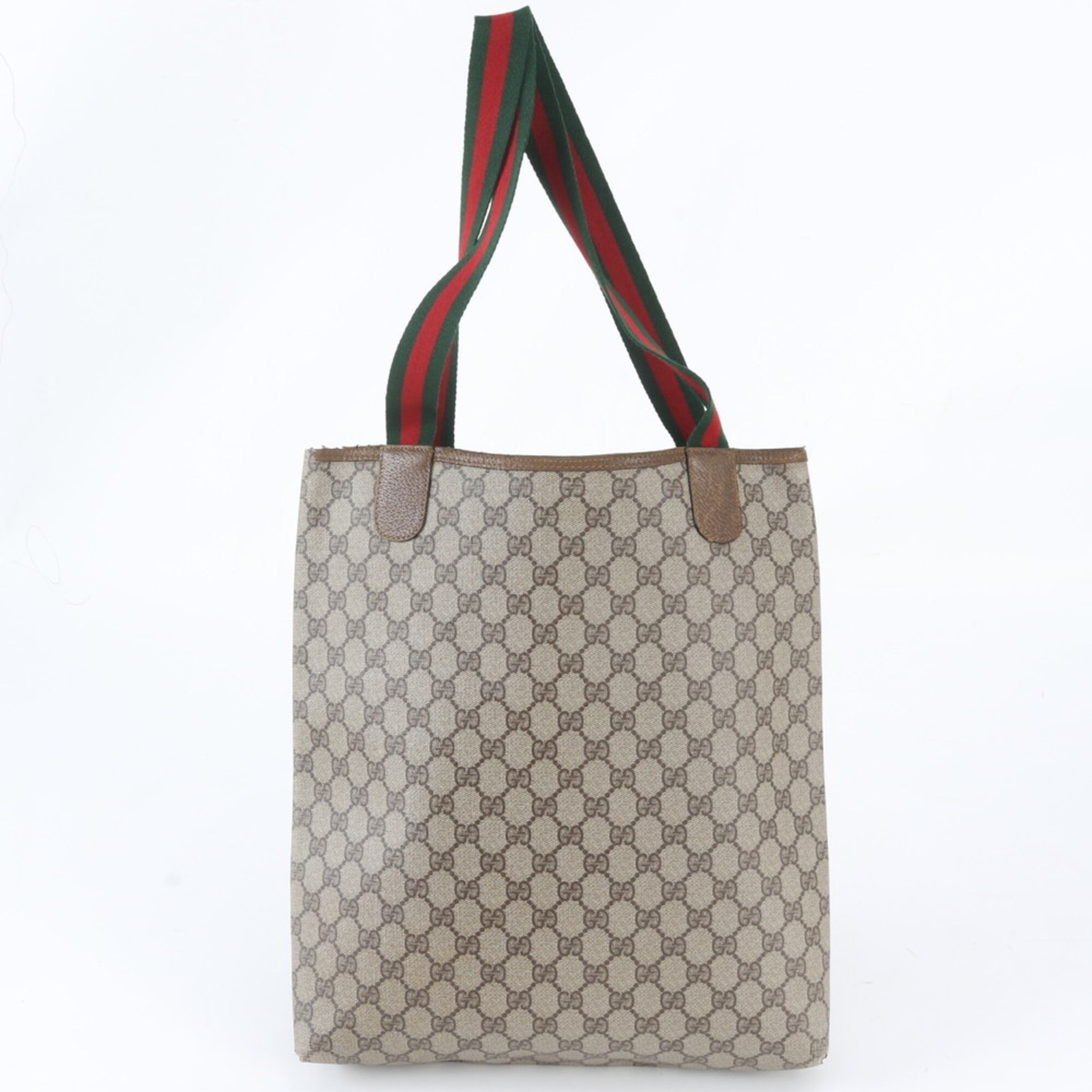 Gucci Sherry Line Brown Leather Coated Canvas Handbag Shoulder Bag Tote Bag (Pre-Owned)