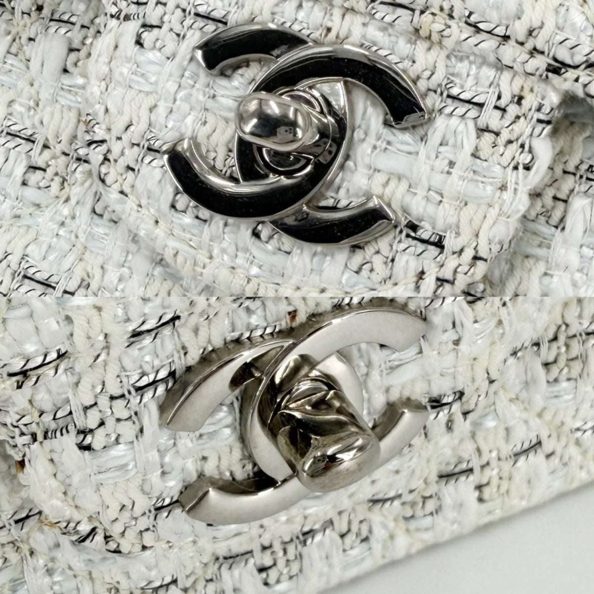 Chanel White Tweed Leather Shoulder Bag (Pre-Owned)