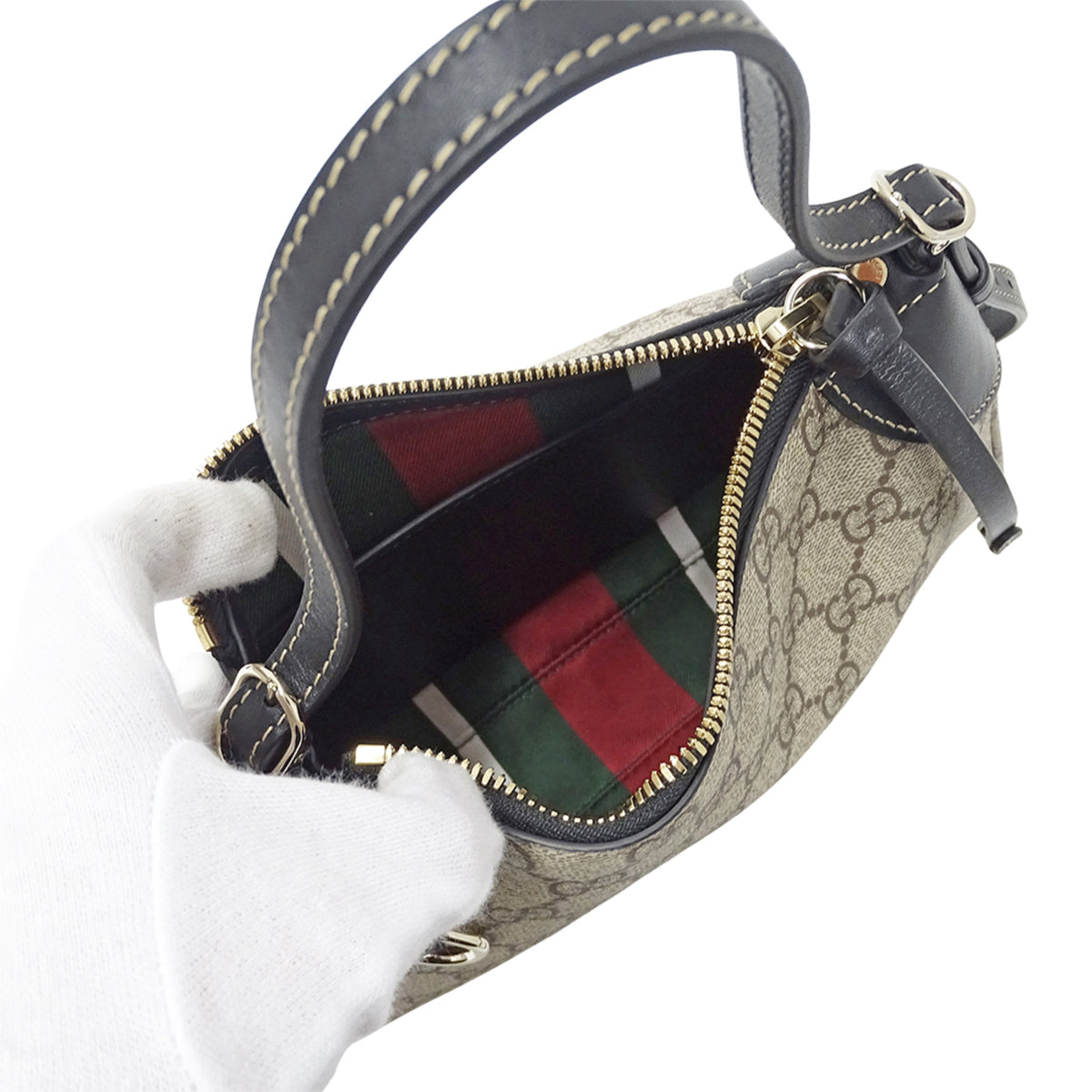 Gucci Beige Black Coated Canvas Handbag Pouch Shoulder Bag (Pre-Owned)