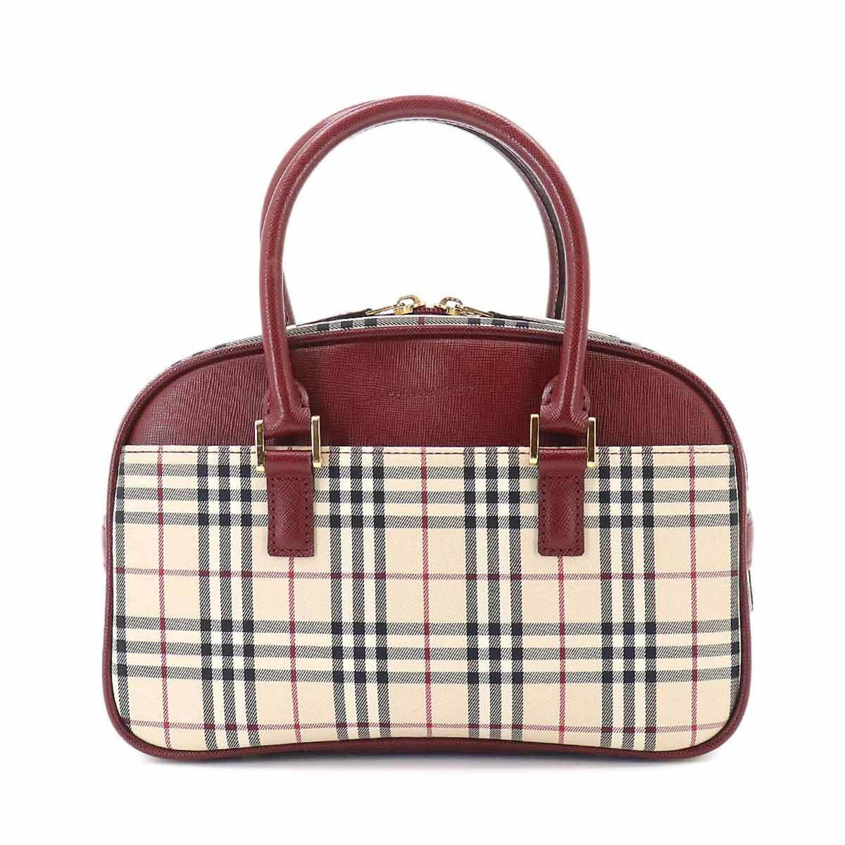 Burberry Beige Bordeaux Canvas Leather Boston Bag Handbag (Pre-Owned)