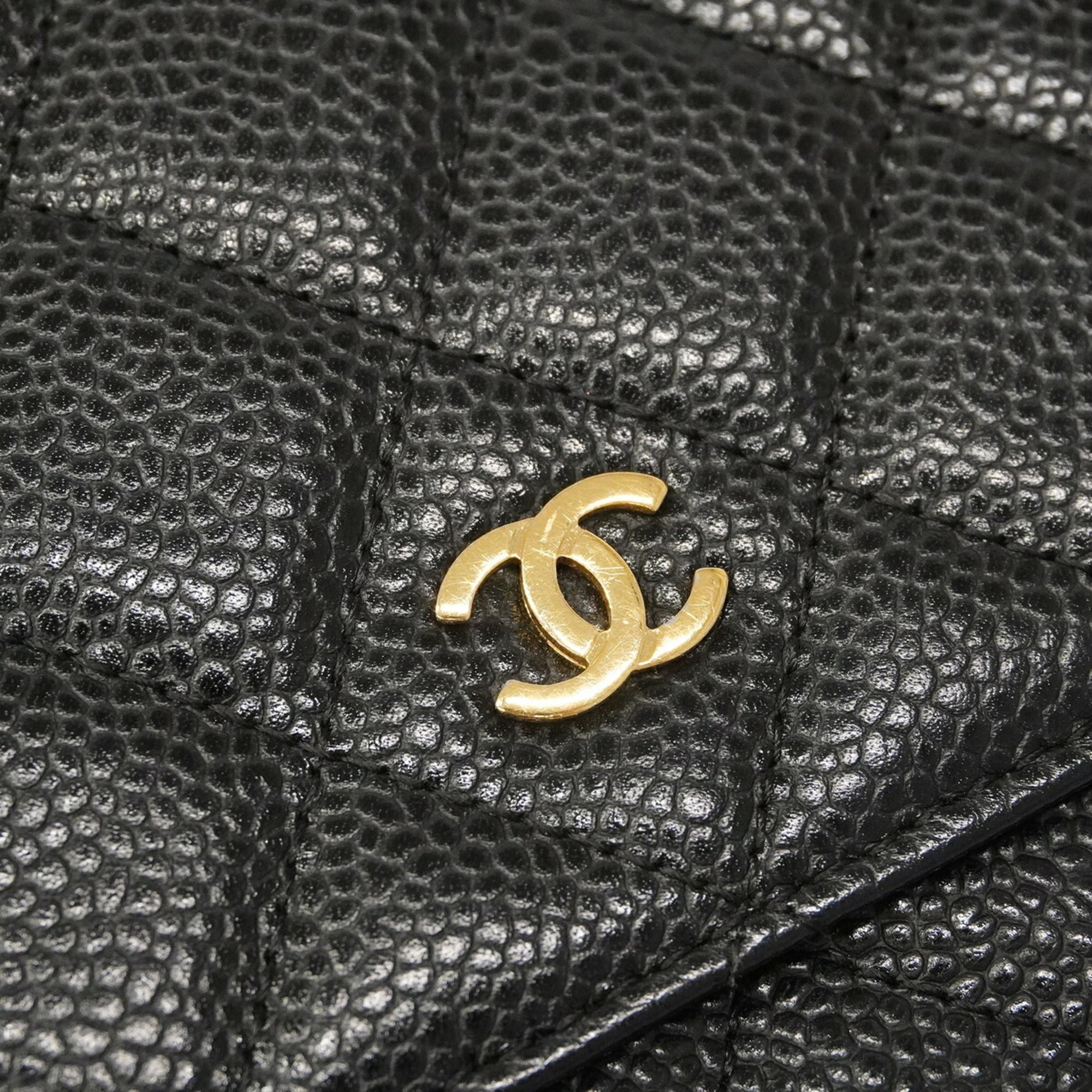 Chanel Black Grained Calfskin Chain/Shoulder Wallet (Pre-Owned)