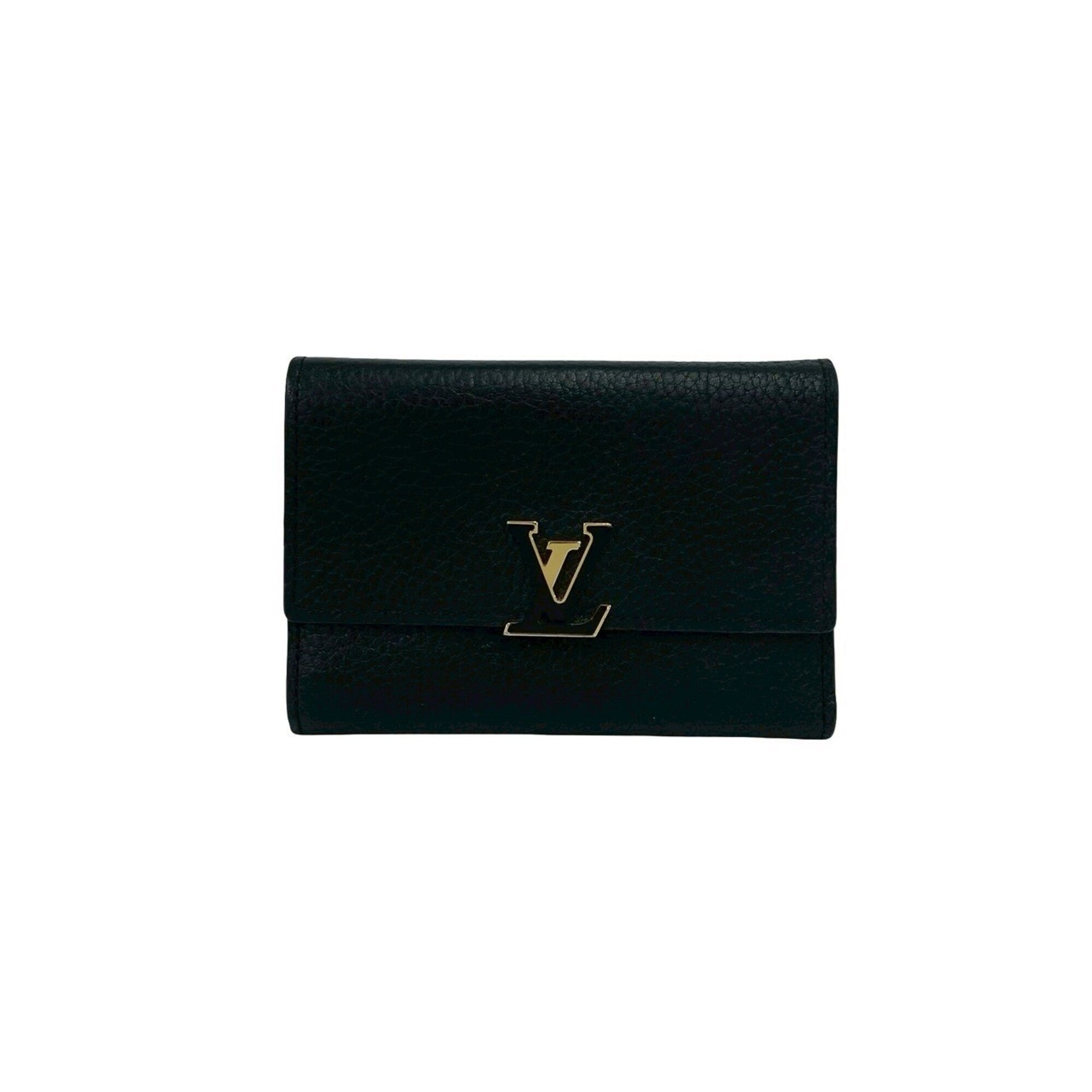 Louis Vuitton Black Leather Wallet (Tri-Fold) (Pre-Owned)
