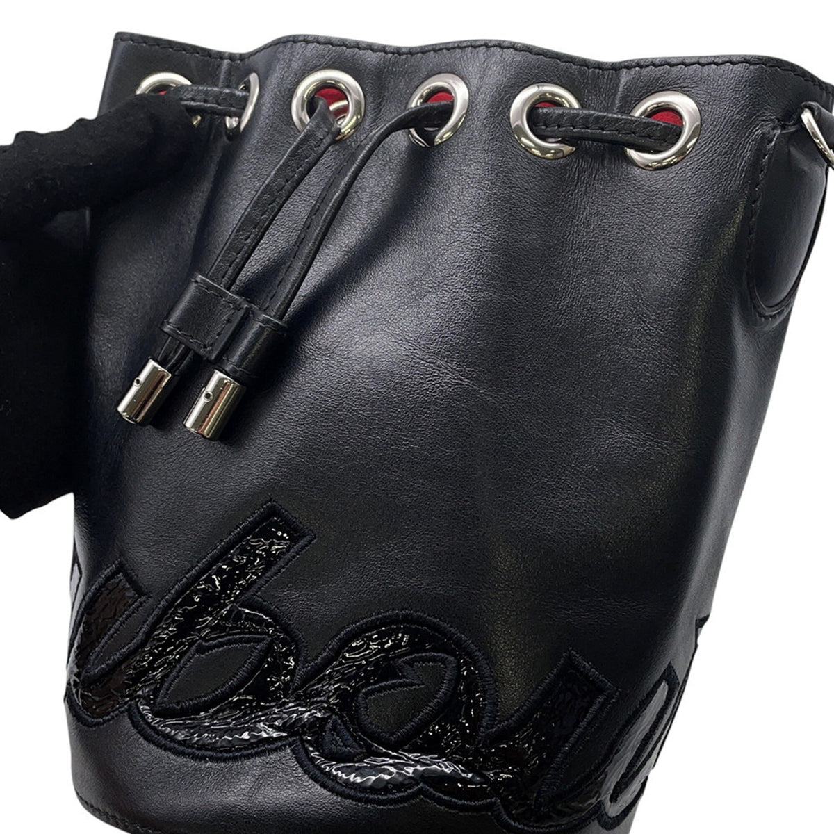 Christian Louboutin Black Red Color Leather Shoulder Bag (Pre-Owned)