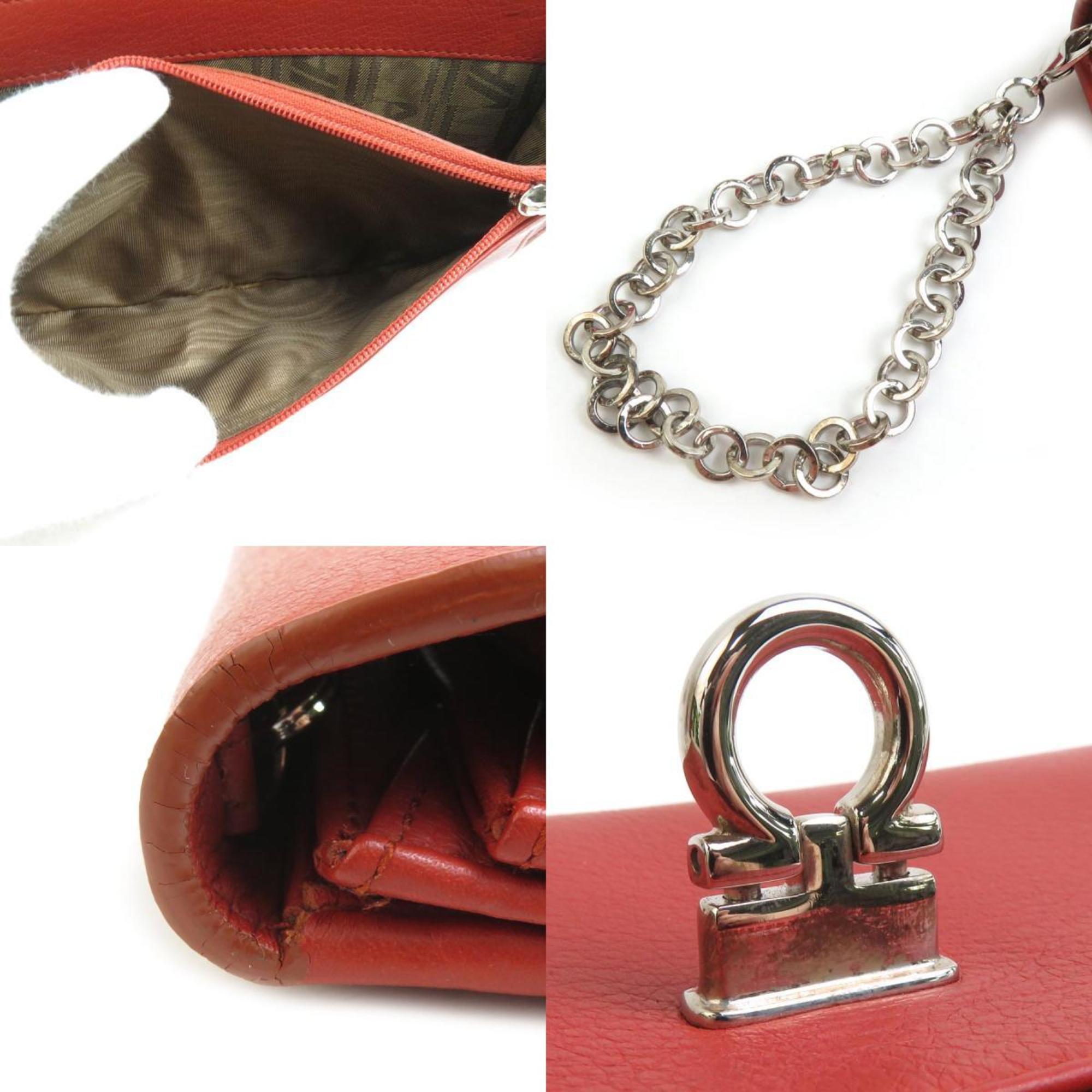 Salvatore Ferragamo Brown Orange Leather Long Wallet (Bi-Fold) (Pre-Owned)