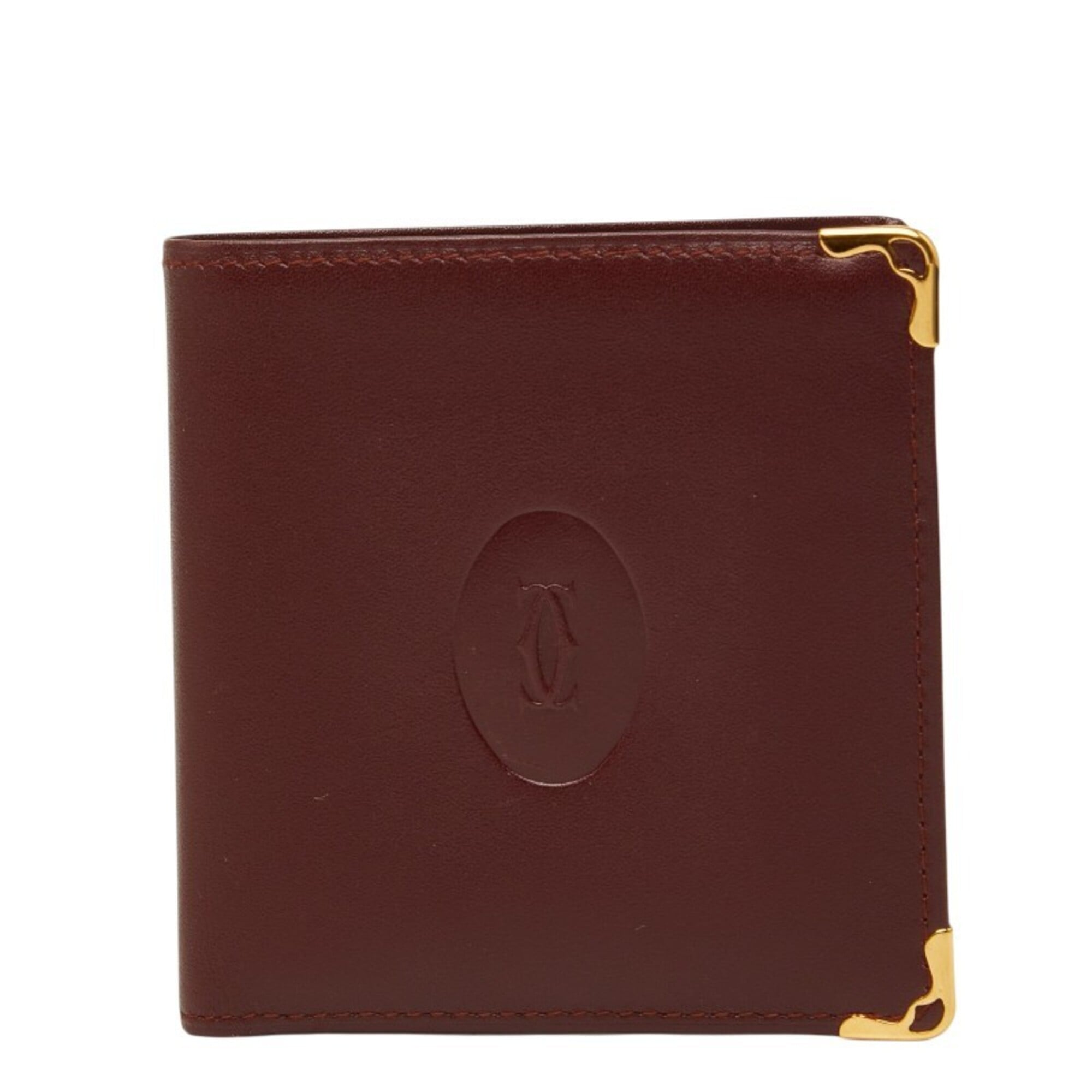 Cartier Red Color Wine Red Leather Wallet (Bi-Fold) (Pre-Owned)