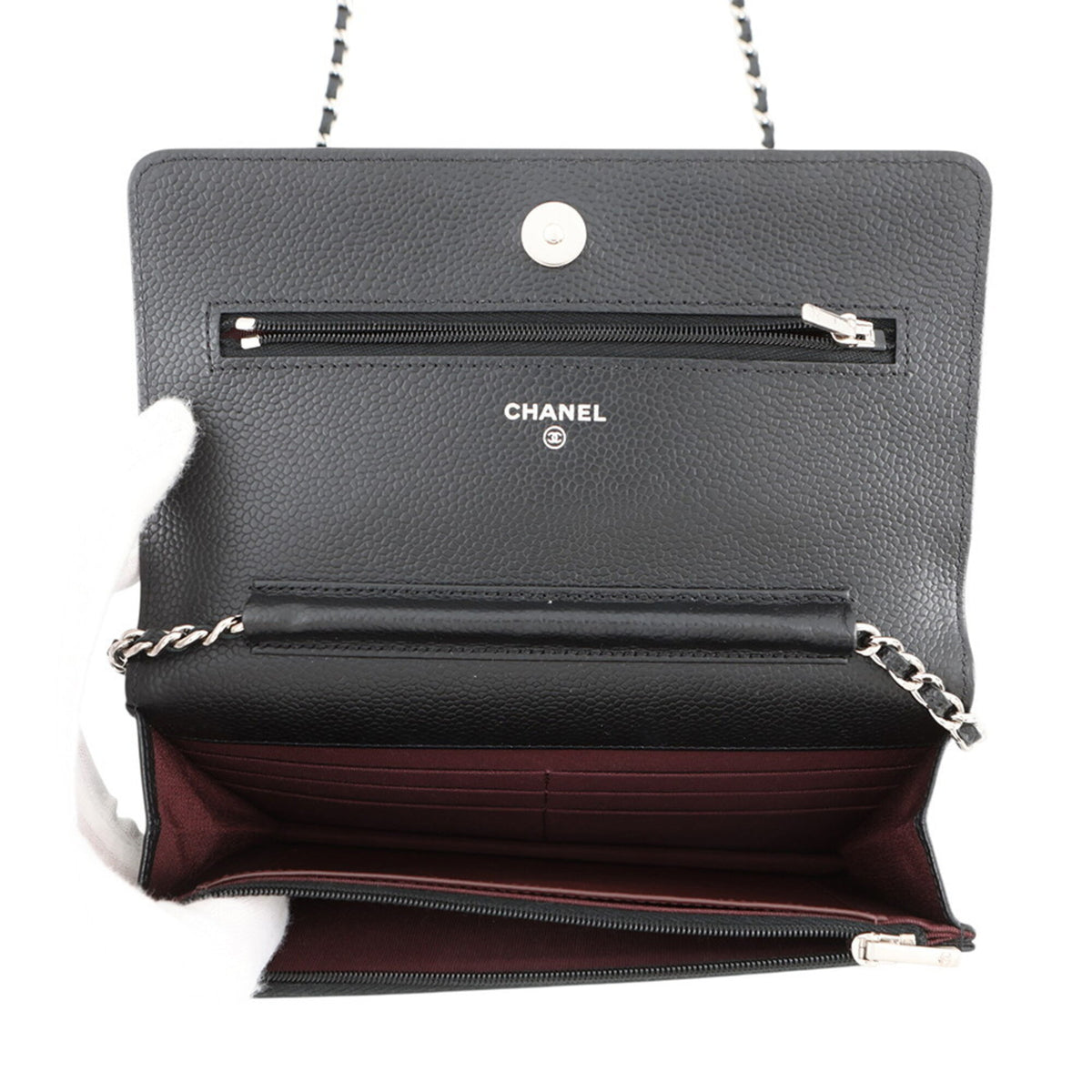 Chanel Black Grained Calfskin Chain/Shoulder Wallet (Pre-Owned)