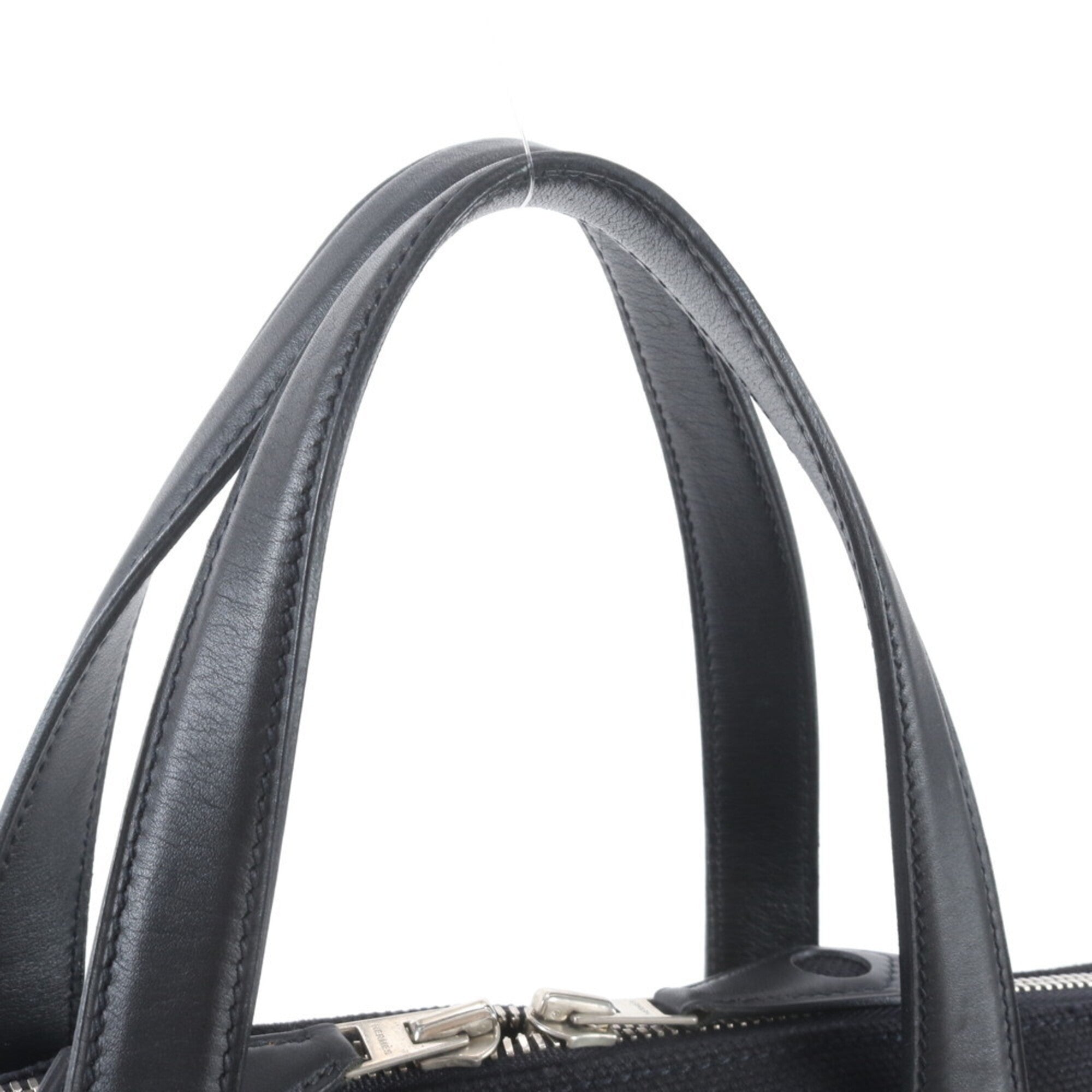 Hermes Black Leather Canvas Shoulder Bag Tote Bag (Pre-Owned)