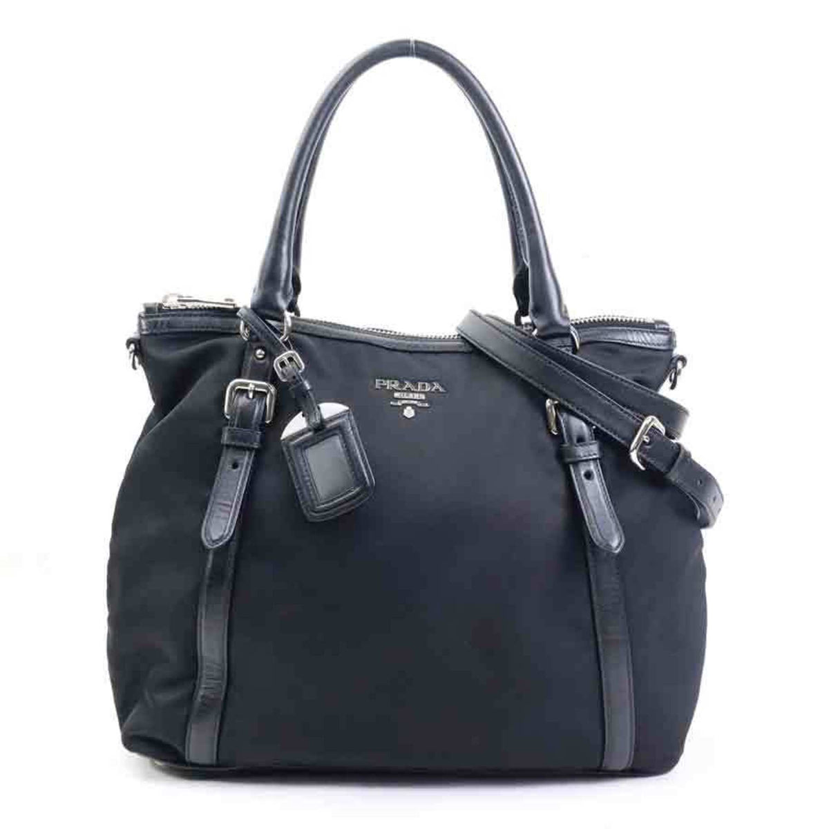 Prada Black Nylon Leather Handbag Shoulder Bag (Pre-Owned)