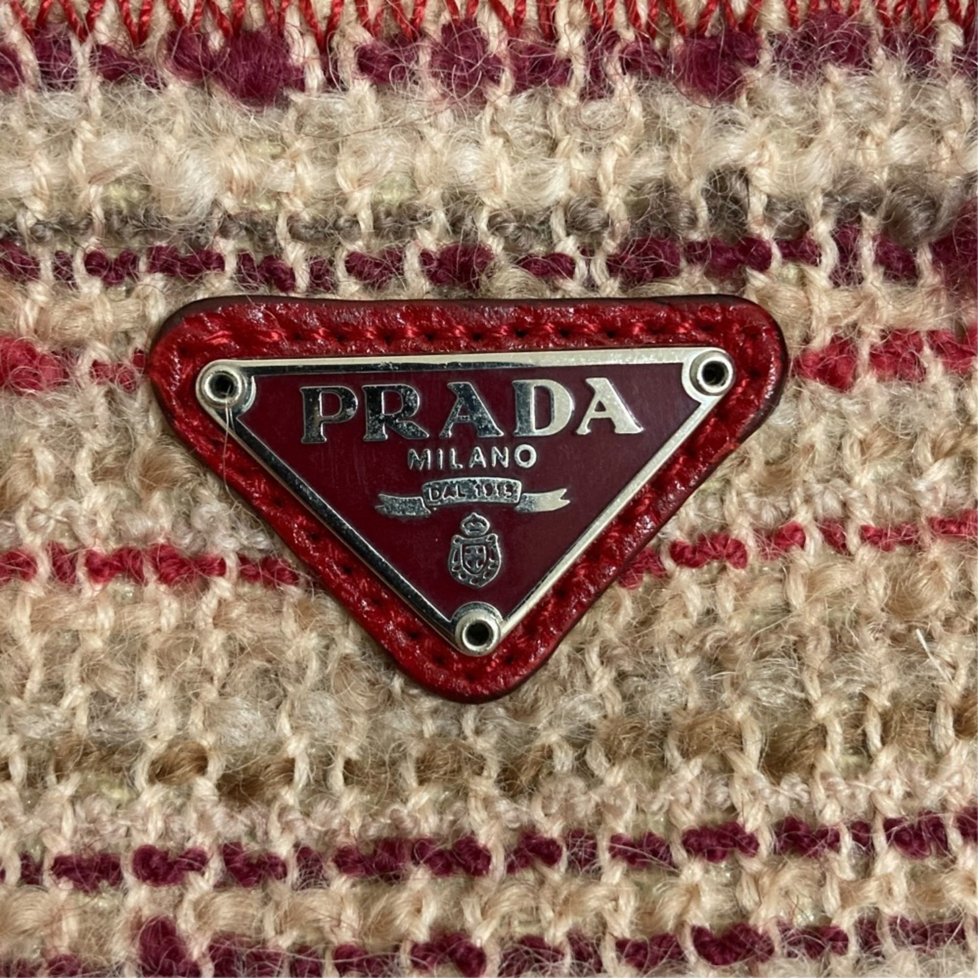 Prada Red Color Tweed Handbag (Pre-Owned)