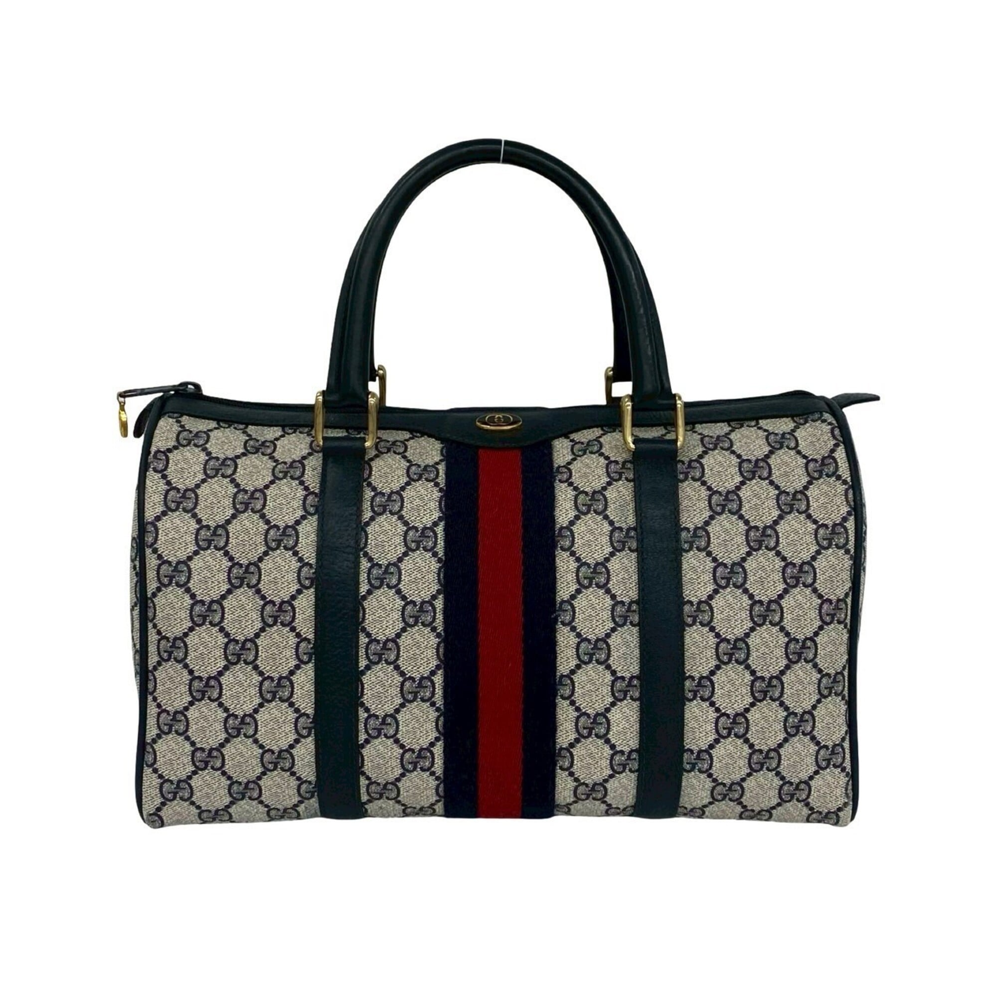 Gucci Navy Red Color Leather Pvc Boston Bag Handbag (Pre-Owned)