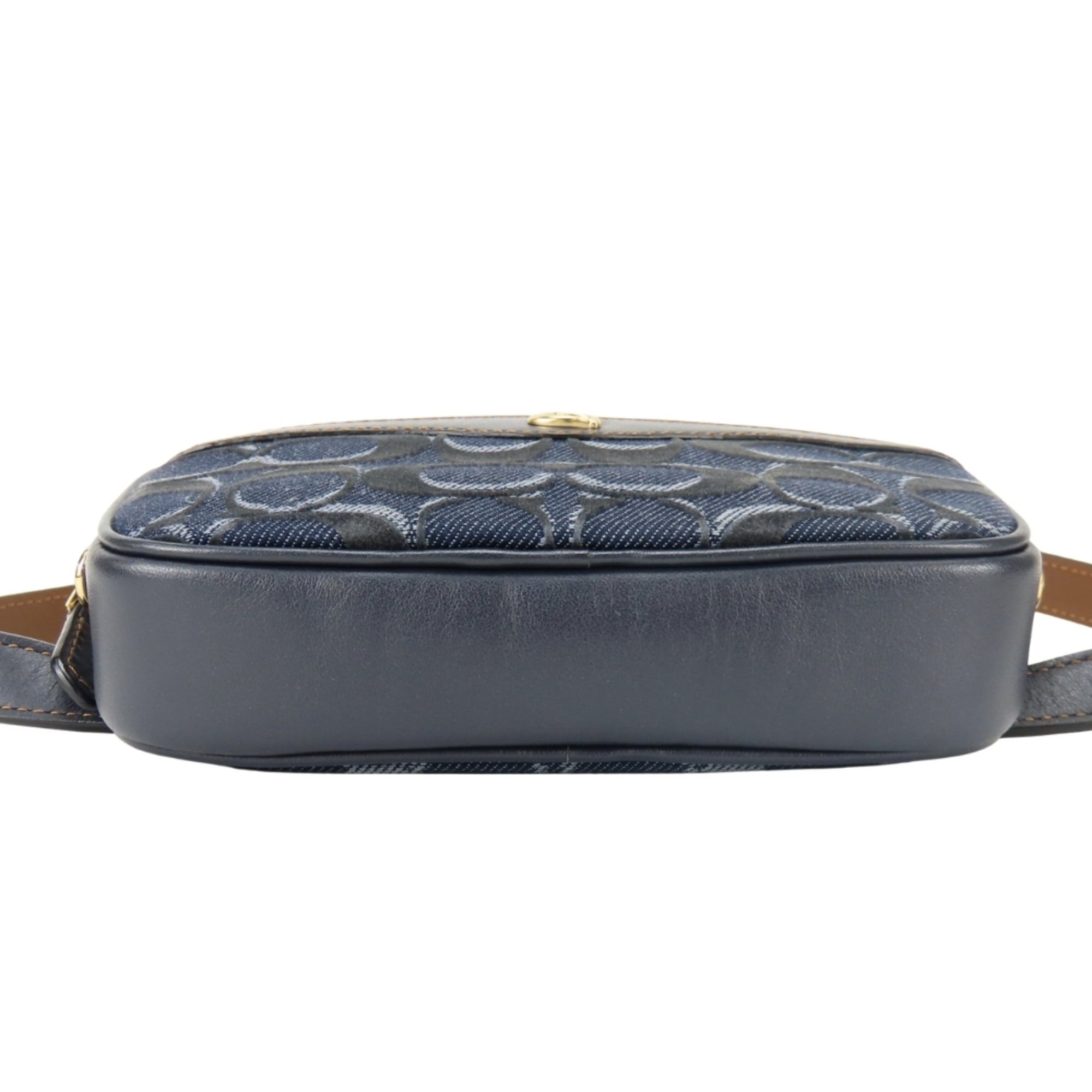 Coach Signature Brown Navy Denim Leather Fanny Pack Pouch (Pre-Owned)
