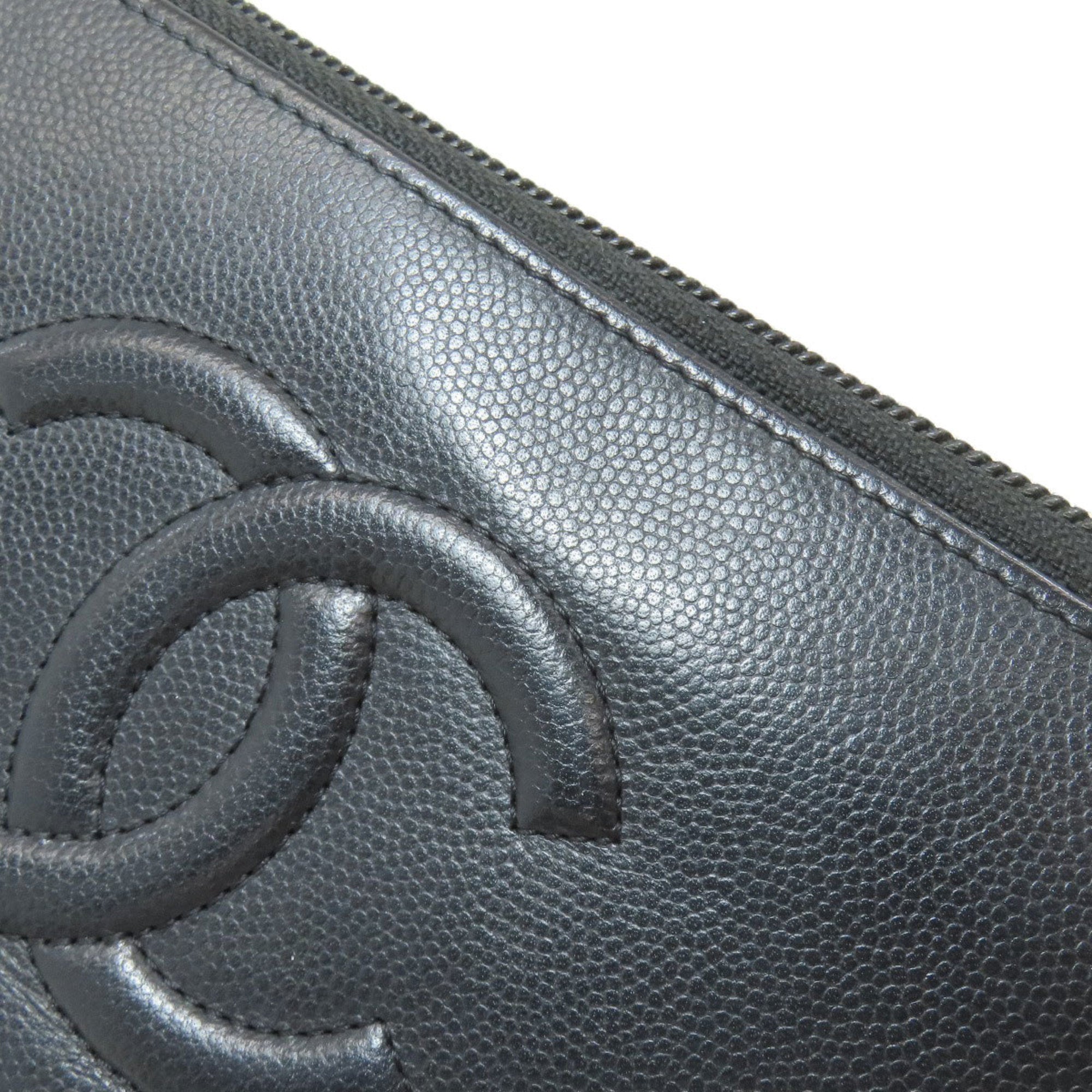 Chanel Black Grained Calfskin Long Wallet (Bi-Fold) (Pre-Owned)