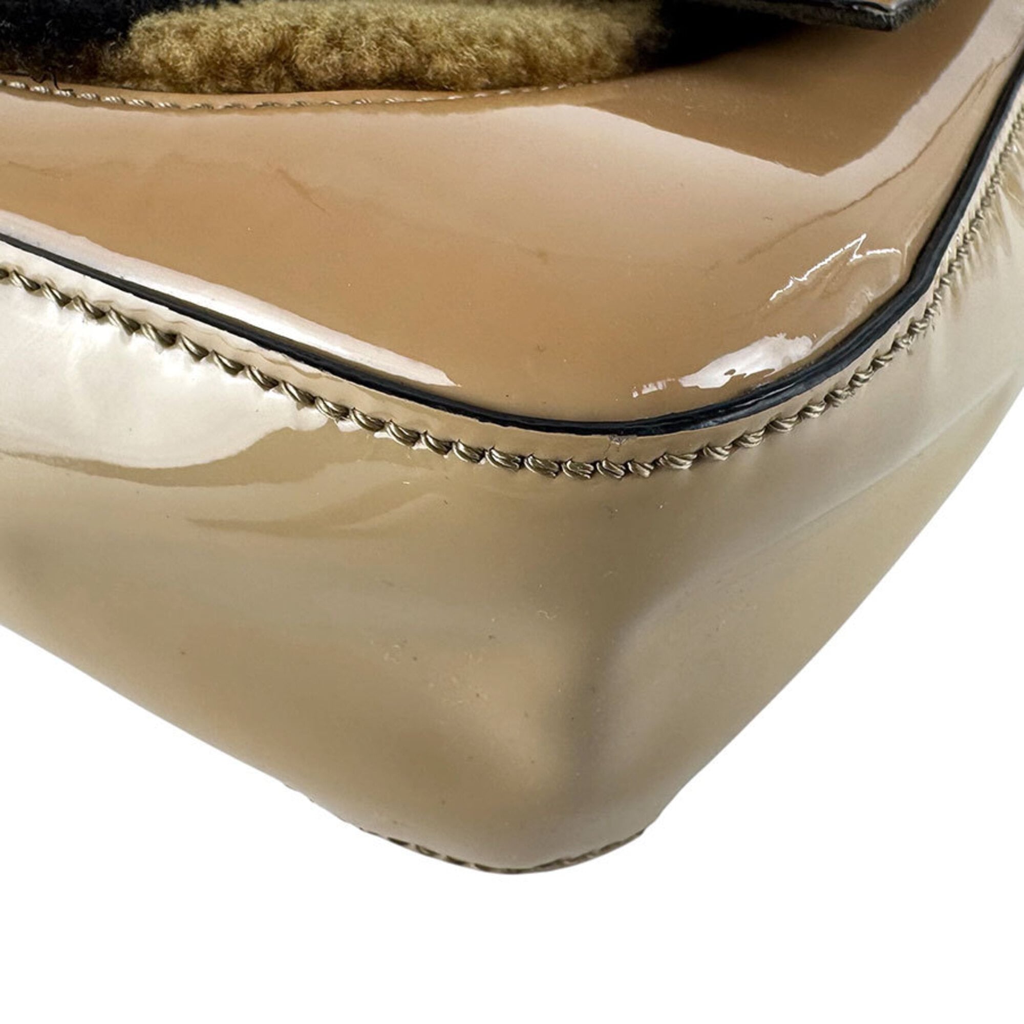 Fendi Beige Brown Patent Leather Handbag Shoulder Bag (Pre-Owned)