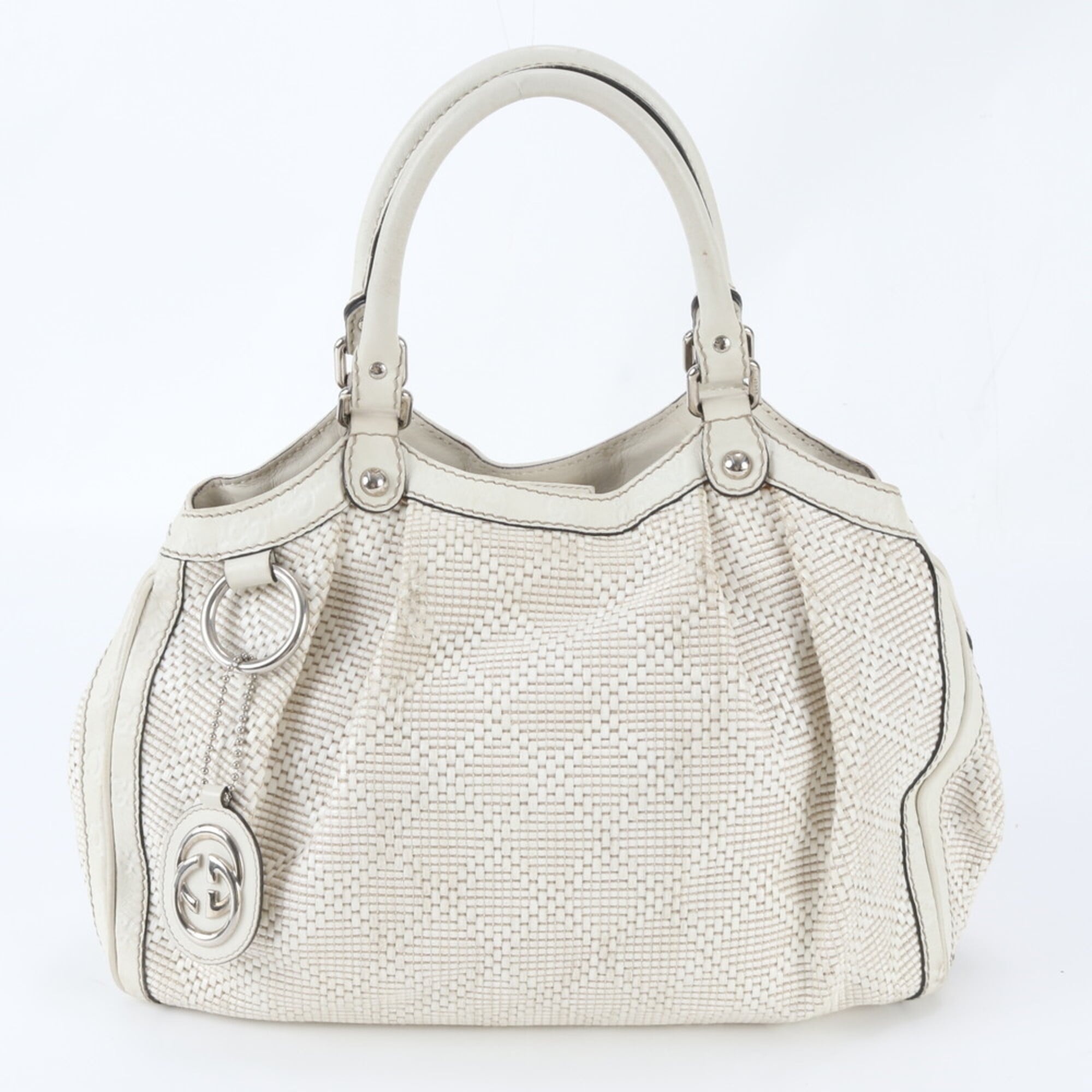 Gucci White Leather Handbag Shoulder Bag Tote Bag (Pre-Owned)