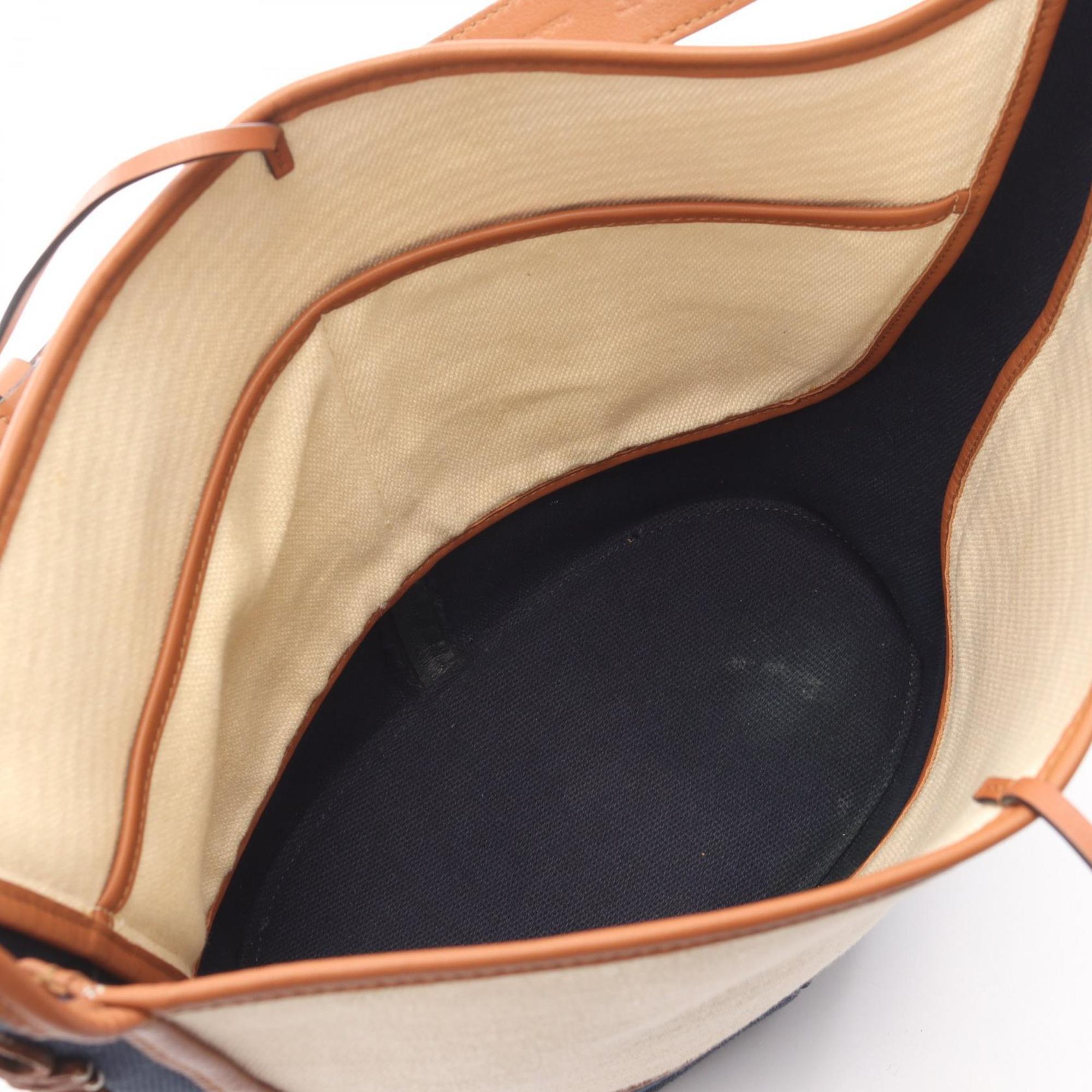 Loewe Brown Ivory Navy Canvas Leather Handbag Shoulder Bag (Pre-Owned)