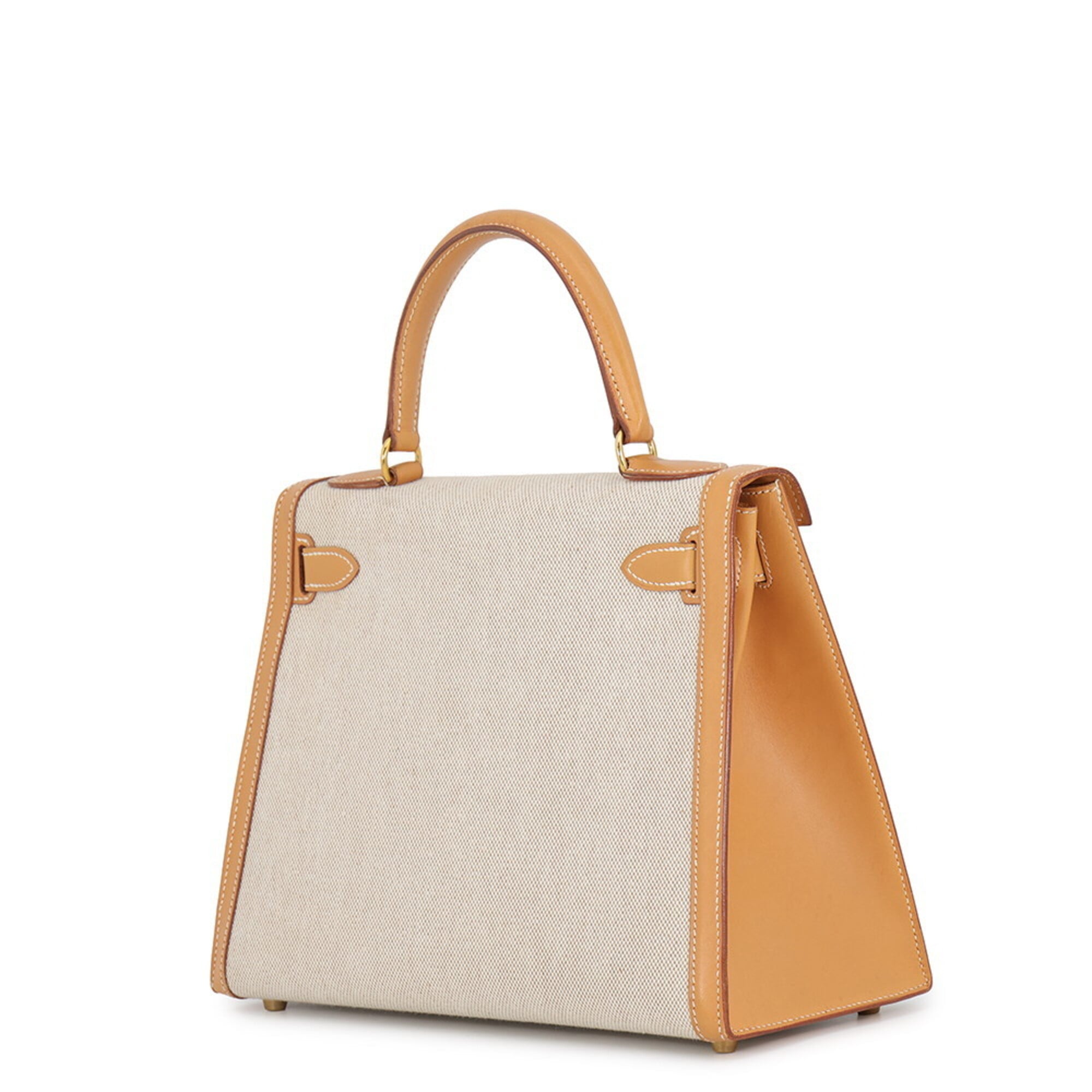 Hermes Kelly Natural Toile H Box Calf Leather Handbag (Pre-Owned)
