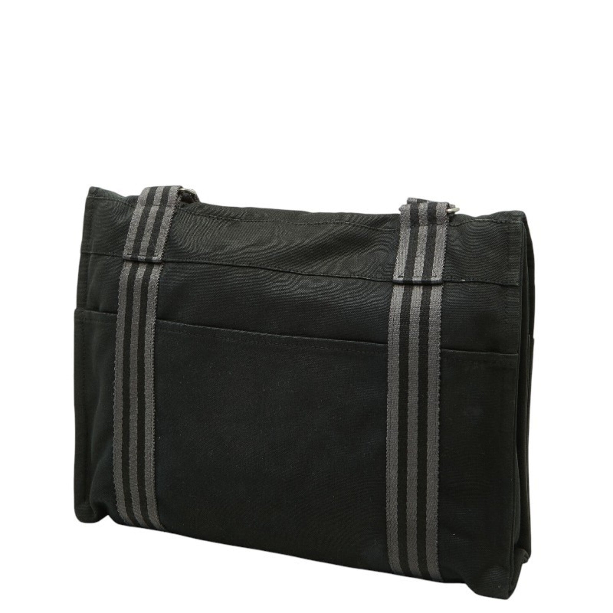 Hermes Black Gray Canvas Shoulder Bag (Pre-Owned)