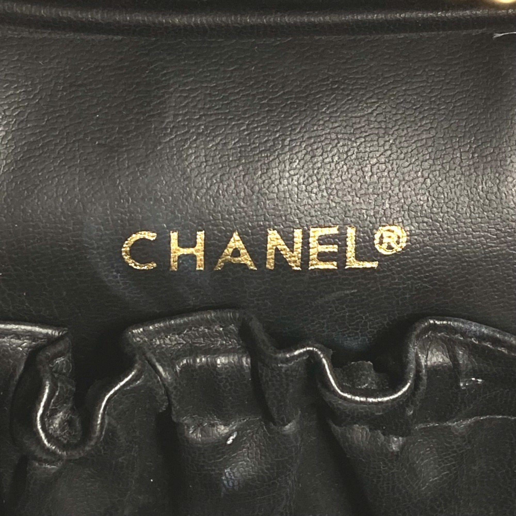 Chanel Black Leather Handbag Pouch Vanity Bag (Pre-Owned)