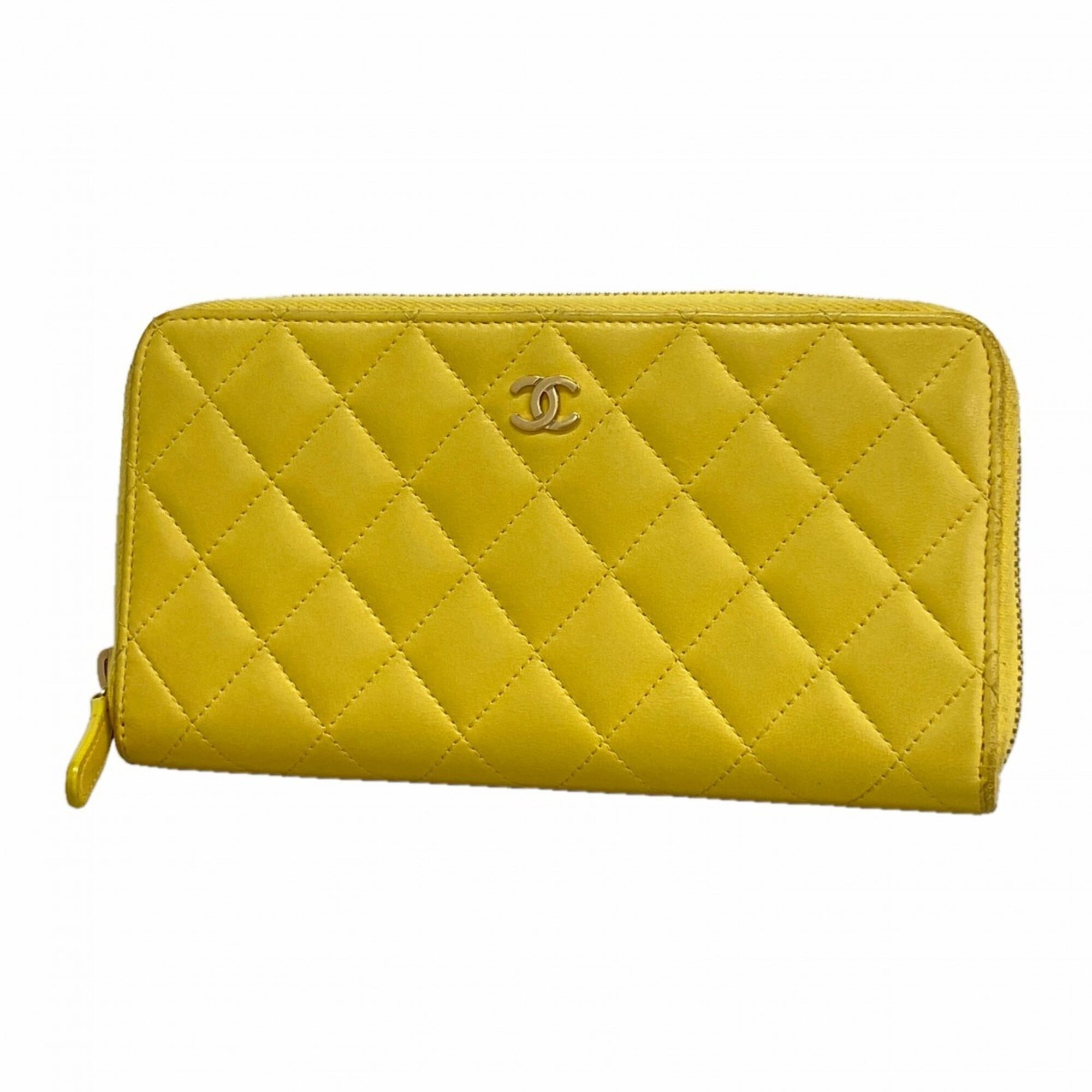 Chanel Yellow Leather Long Wallet (Bi-Fold) (Pre-Owned)