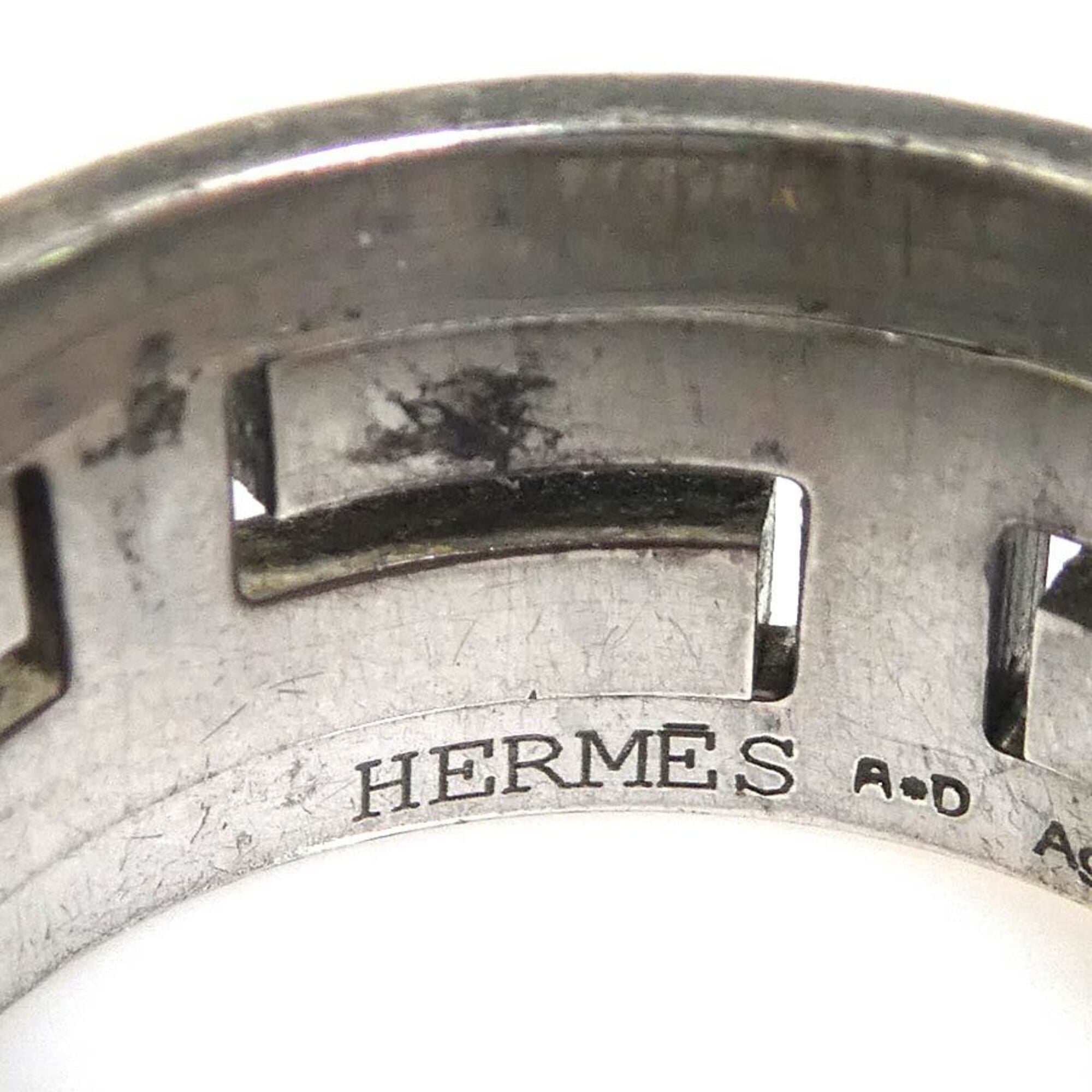 Hermes Silver Cream Silver 925 Band Ring (Pre-Owned)