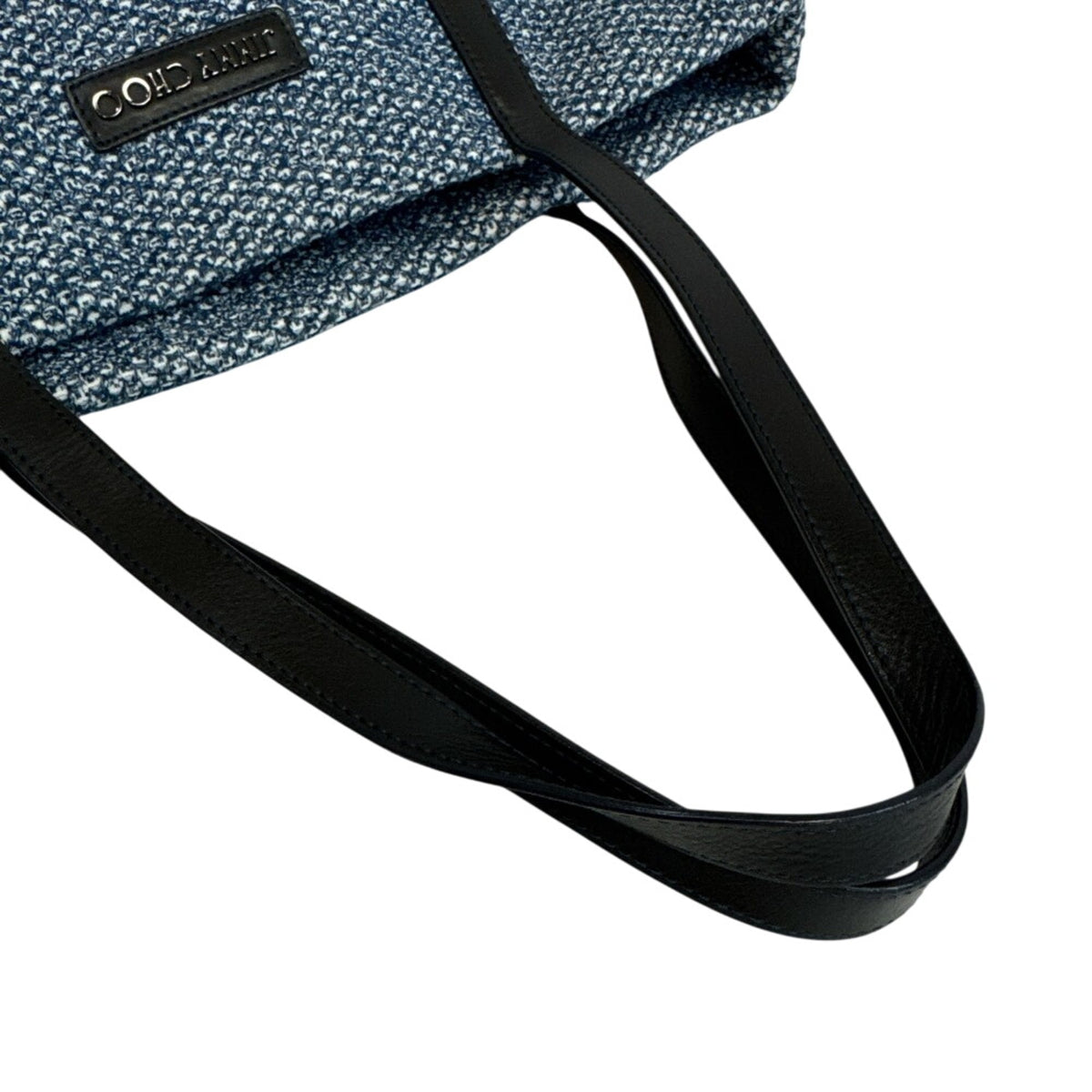 Jimmy Choo Black Blue White Cotton Denim Leather Shoulder Bag Tote Bag (Pre-Owned)
