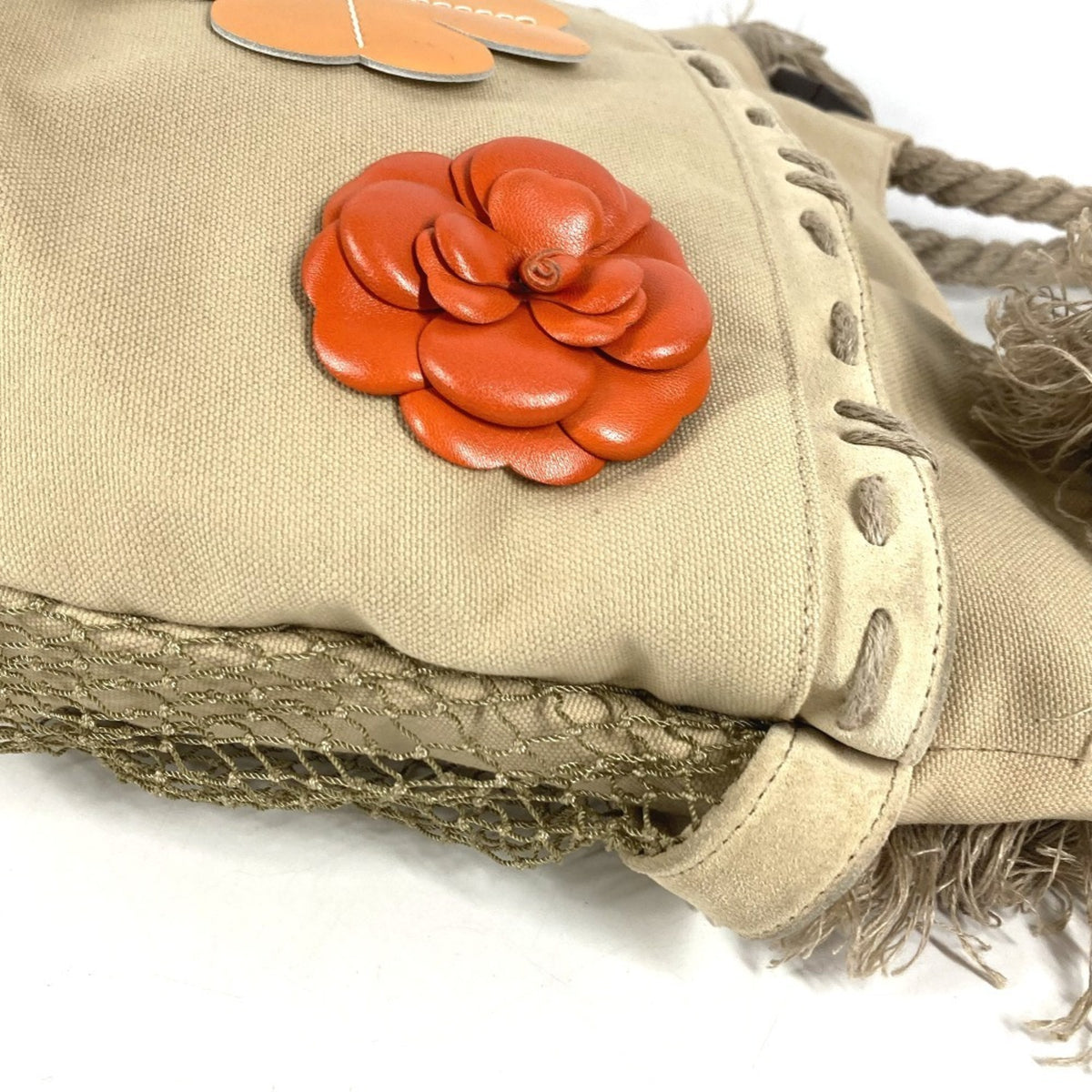 Chanel Beige Canvas Handbag Shoulder Bag (Pre-Owned)