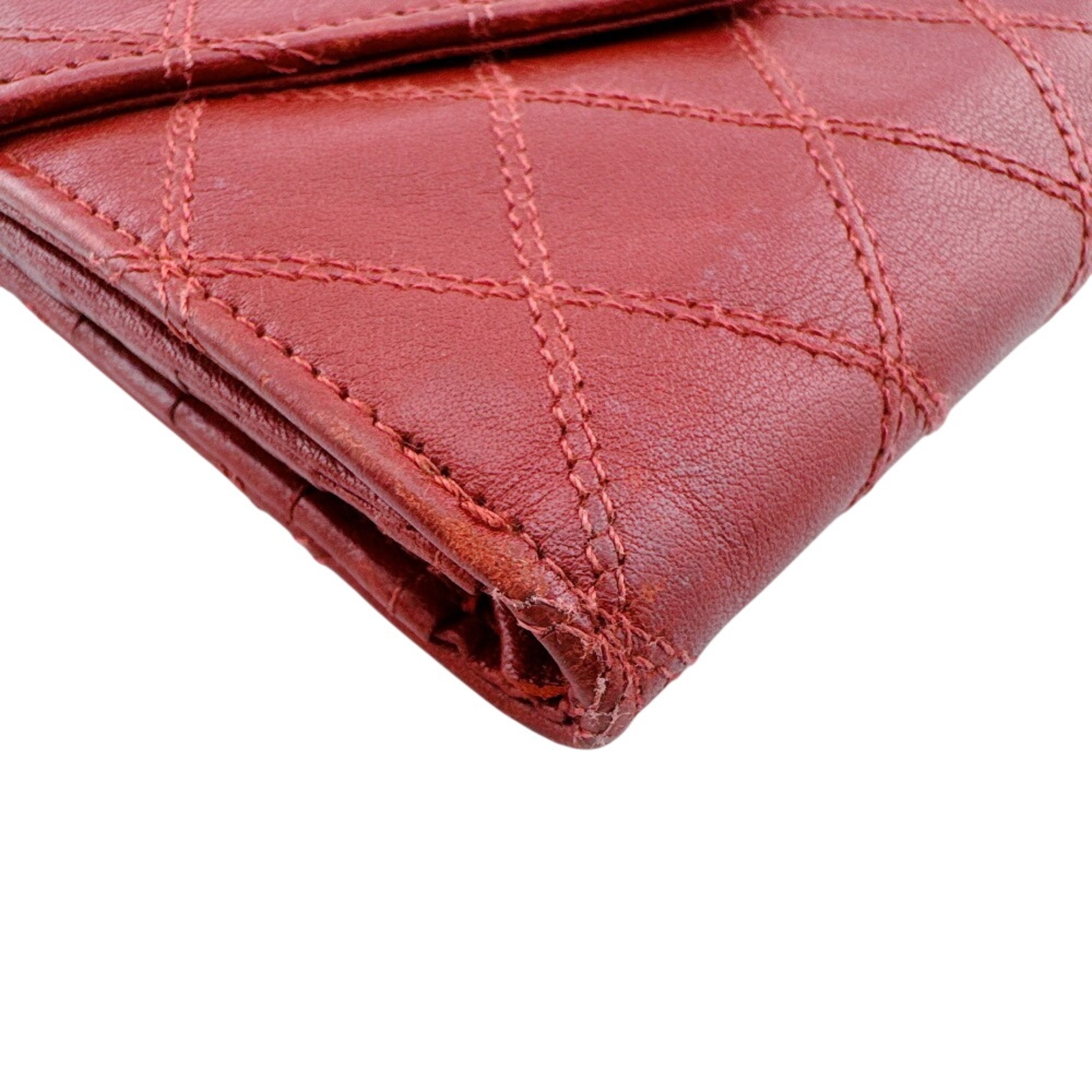 Chanel Red Color Leather Wallet (Bi-Fold) (Pre-Owned)