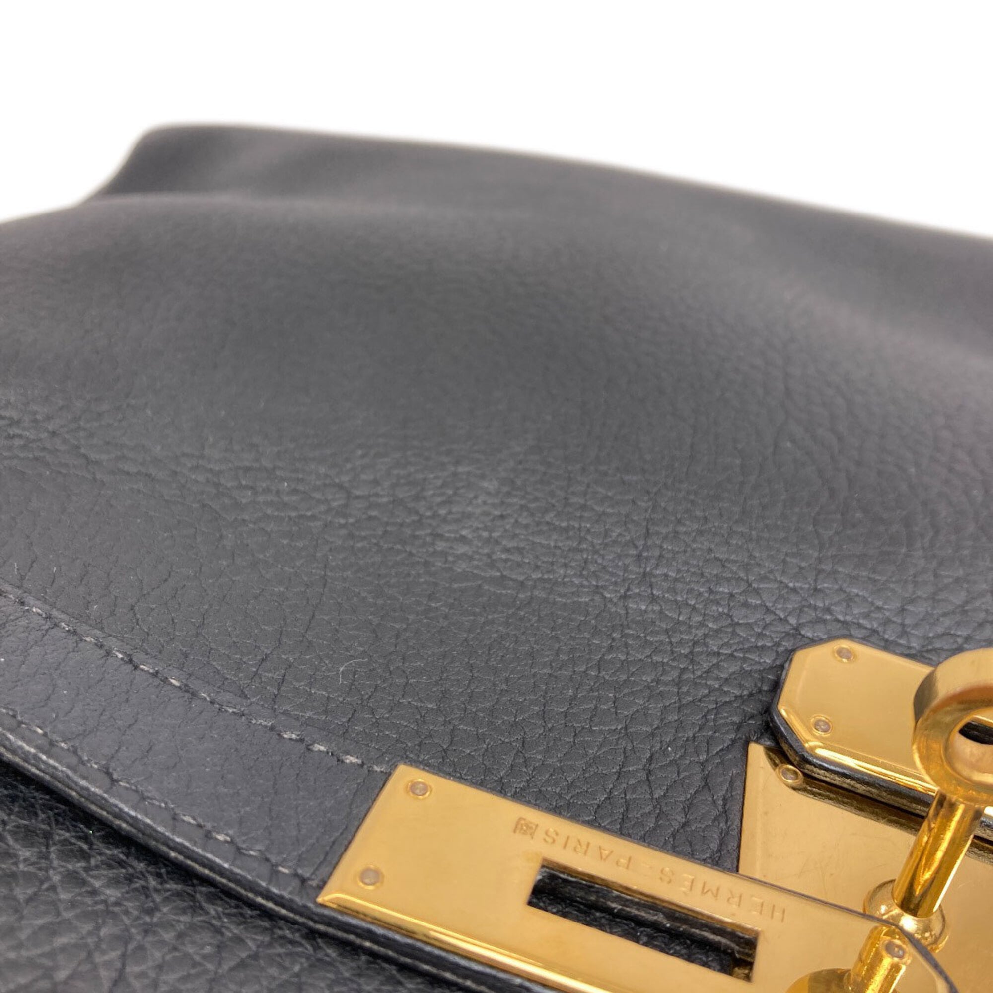Hermes Kelly Black Taurillon Clemence Leather Handbag (Pre-Owned)