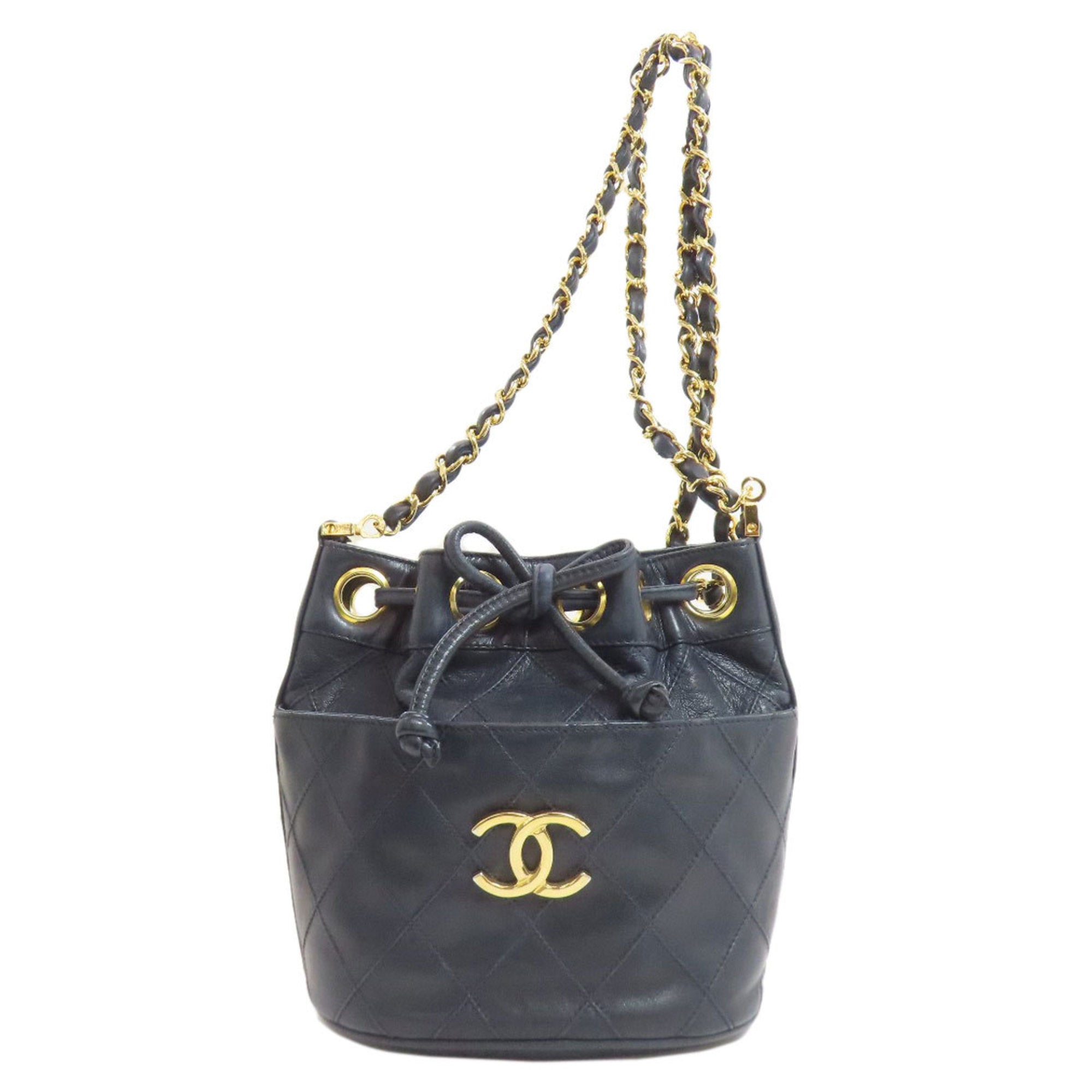 Chanel Navy Leather Pouch Shoulder Bag (Pre-Owned)